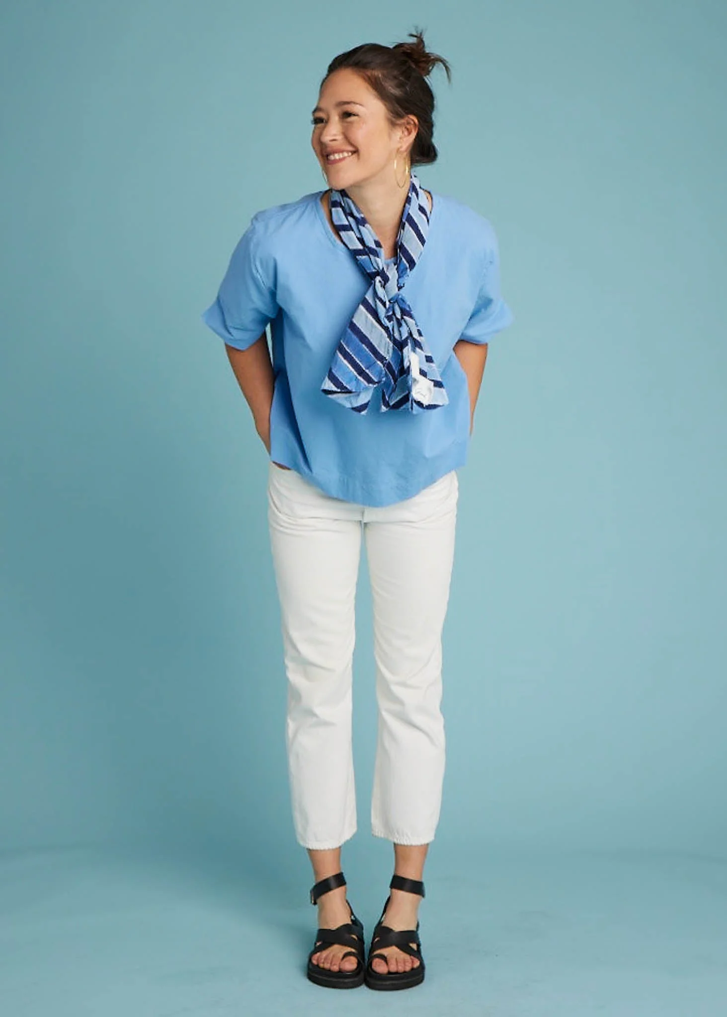 Mare Boxy Cropped Shirt - Linen Coastal Blue - Image 2