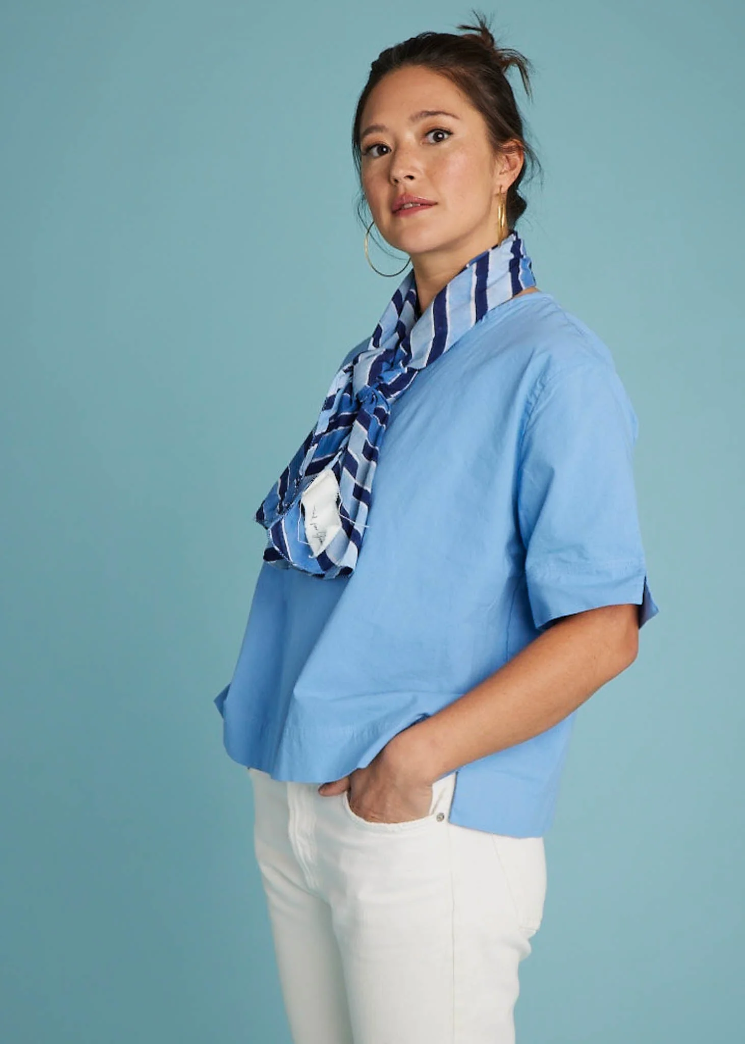 Mare Boxy Cropped Shirt - Linen Coastal Blue - Image 3