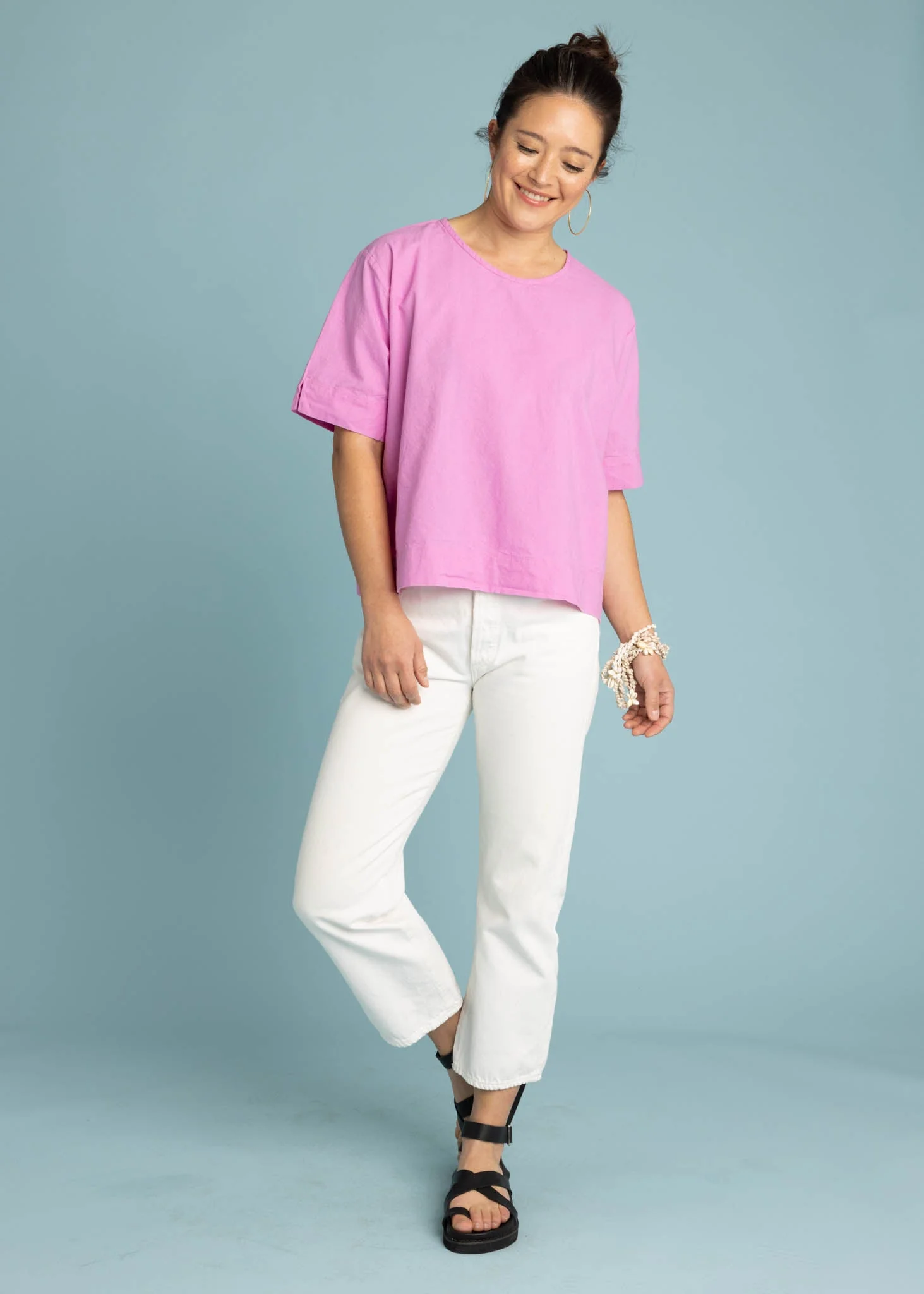 Mare Boxy Cropped Shirt - Linen Dahlia - Image 2