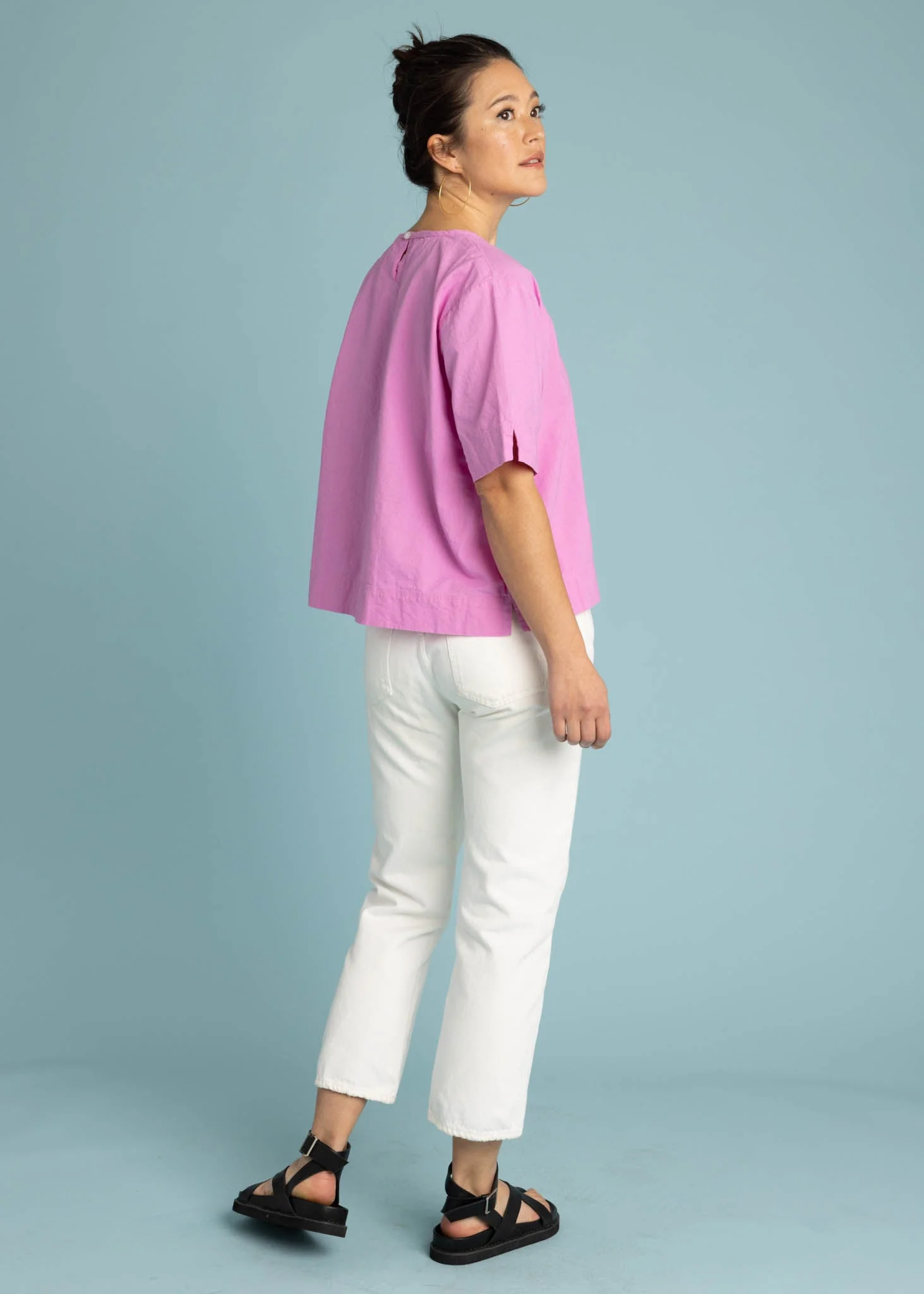 Mare Boxy Cropped Shirt - Linen Dahlia - Image 4