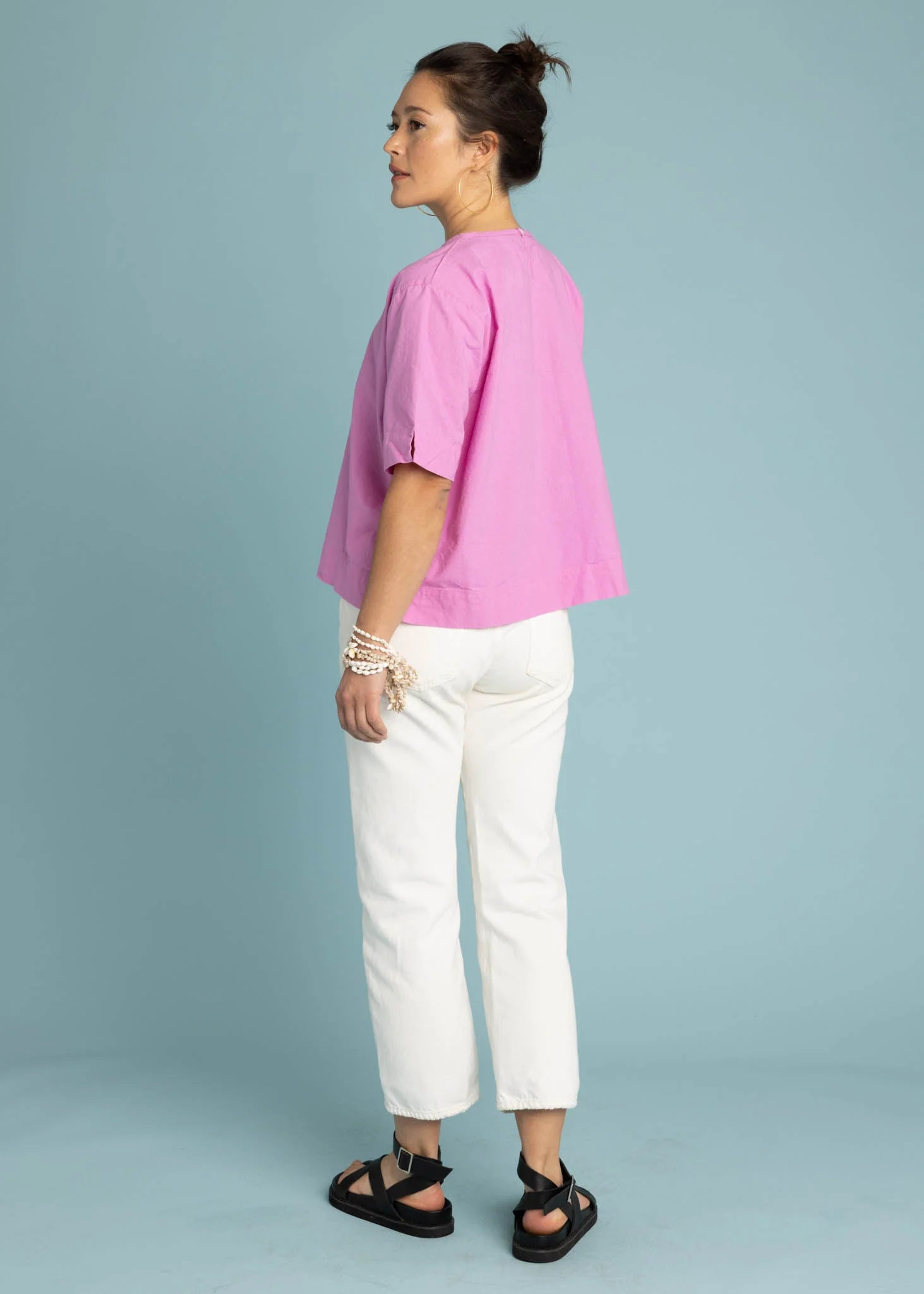 Mare Boxy Cropped Shirt - Linen Dahlia - Image 5