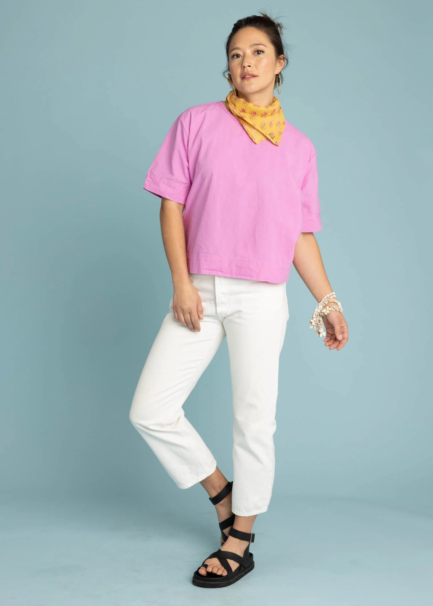 Mare Boxy Cropped Shirt - Linen Dahlia - Image 6