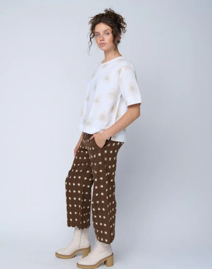 Mare Boxy Cropped Shirt   Totem Paisley Baked Clay & Olive Oil - Image 2