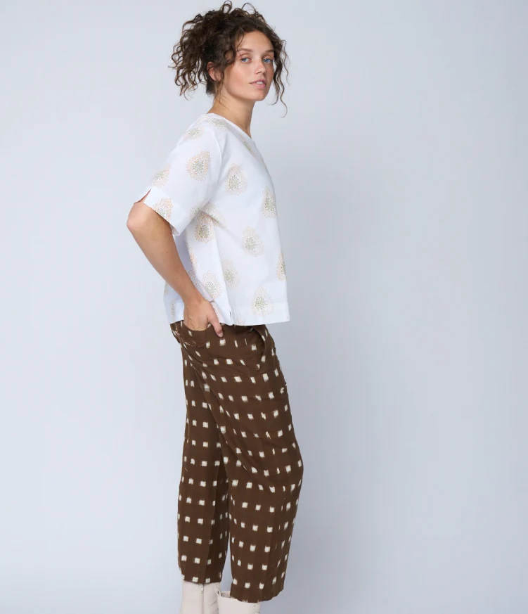 Mare Boxy Cropped Shirt   Totem Paisley Baked Clay & Olive Oil - Image 3