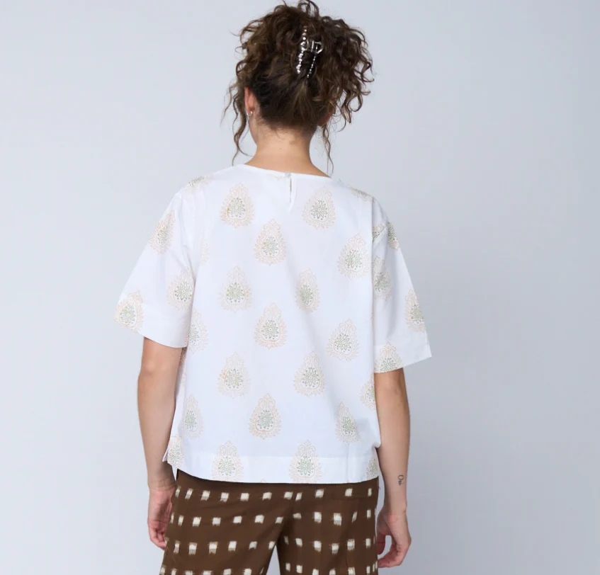 Mare Boxy Cropped Shirt   Totem Paisley Baked Clay & Olive Oil - Image 4