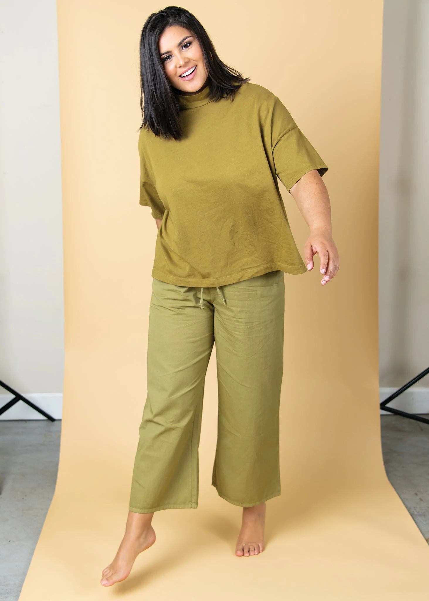 Mare Mock Neck Top - Olive Oil - Image 16