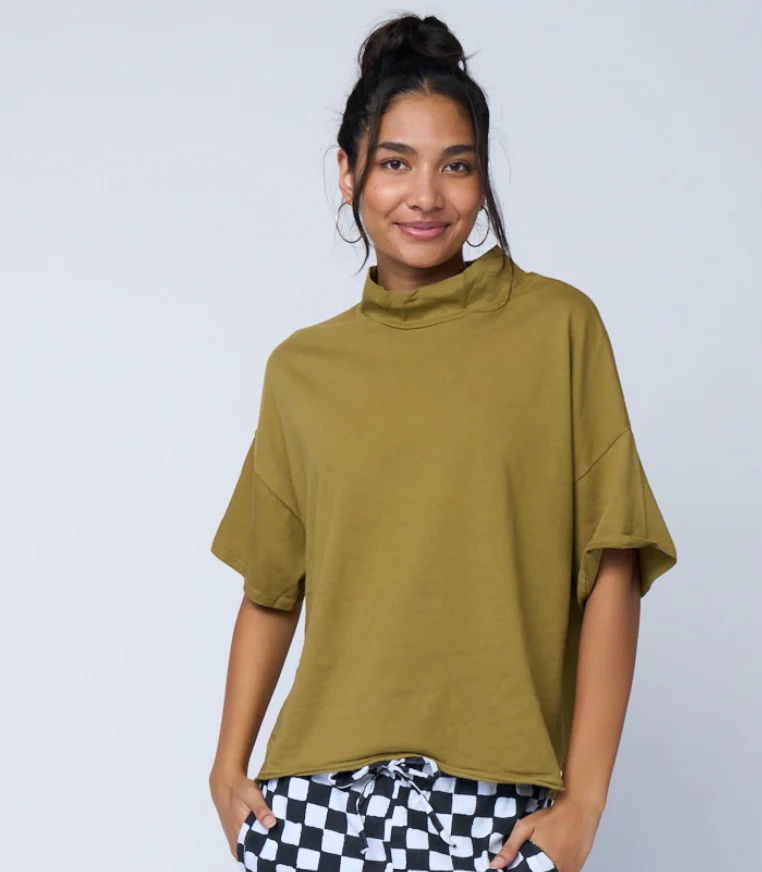Mare Mock Neck Top - Olive Oil - Image 2