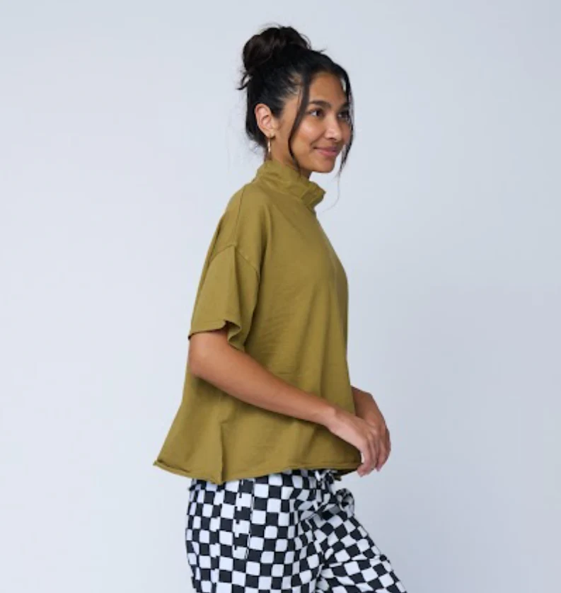 Mare Mock Neck Top - Olive Oil - Image 4