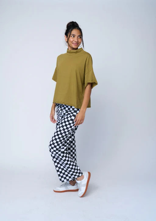 Mare Mock Neck Top - Olive Oil - Image 6