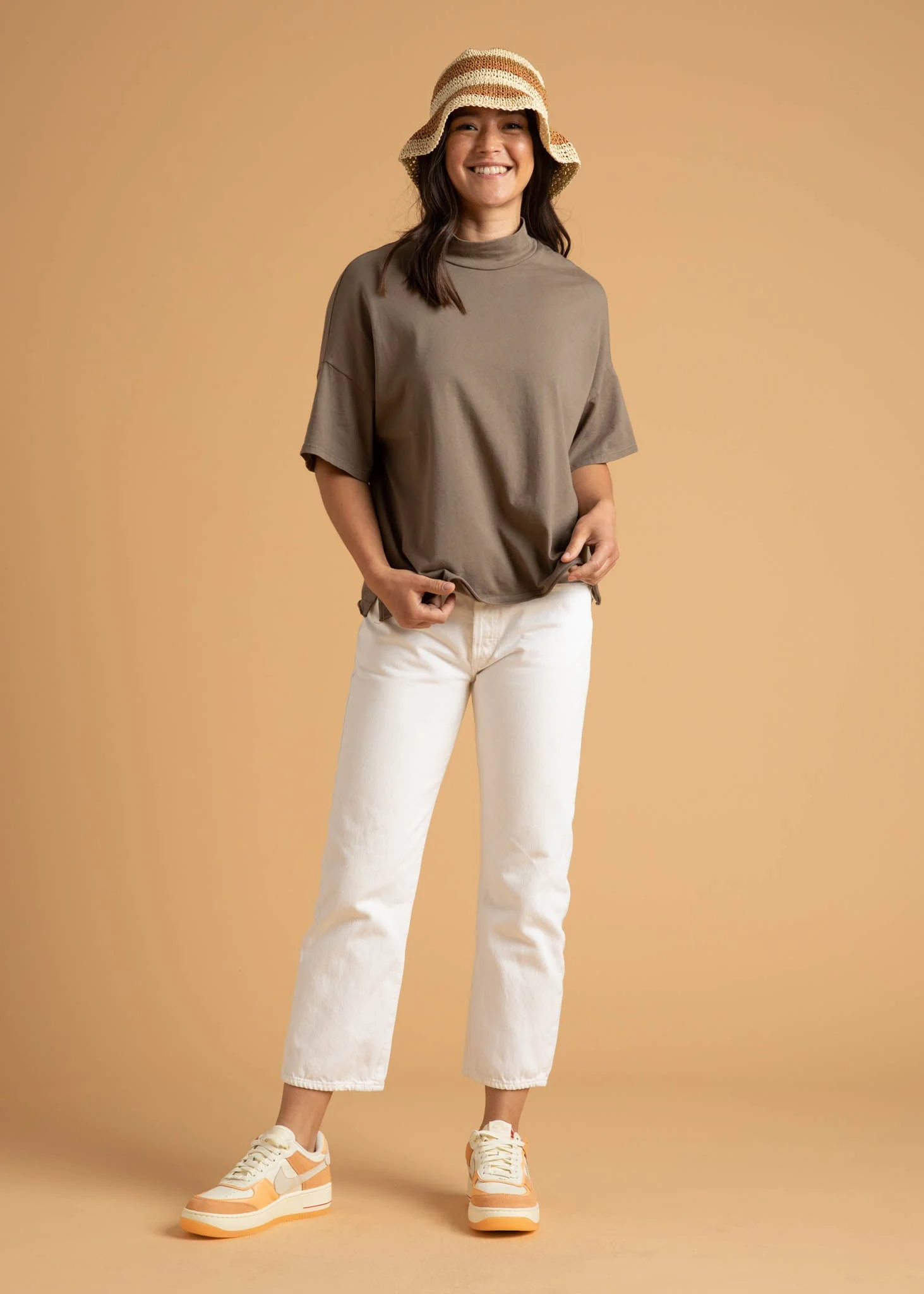 Mare Mock Neck Top - Warm Grey - Image 10