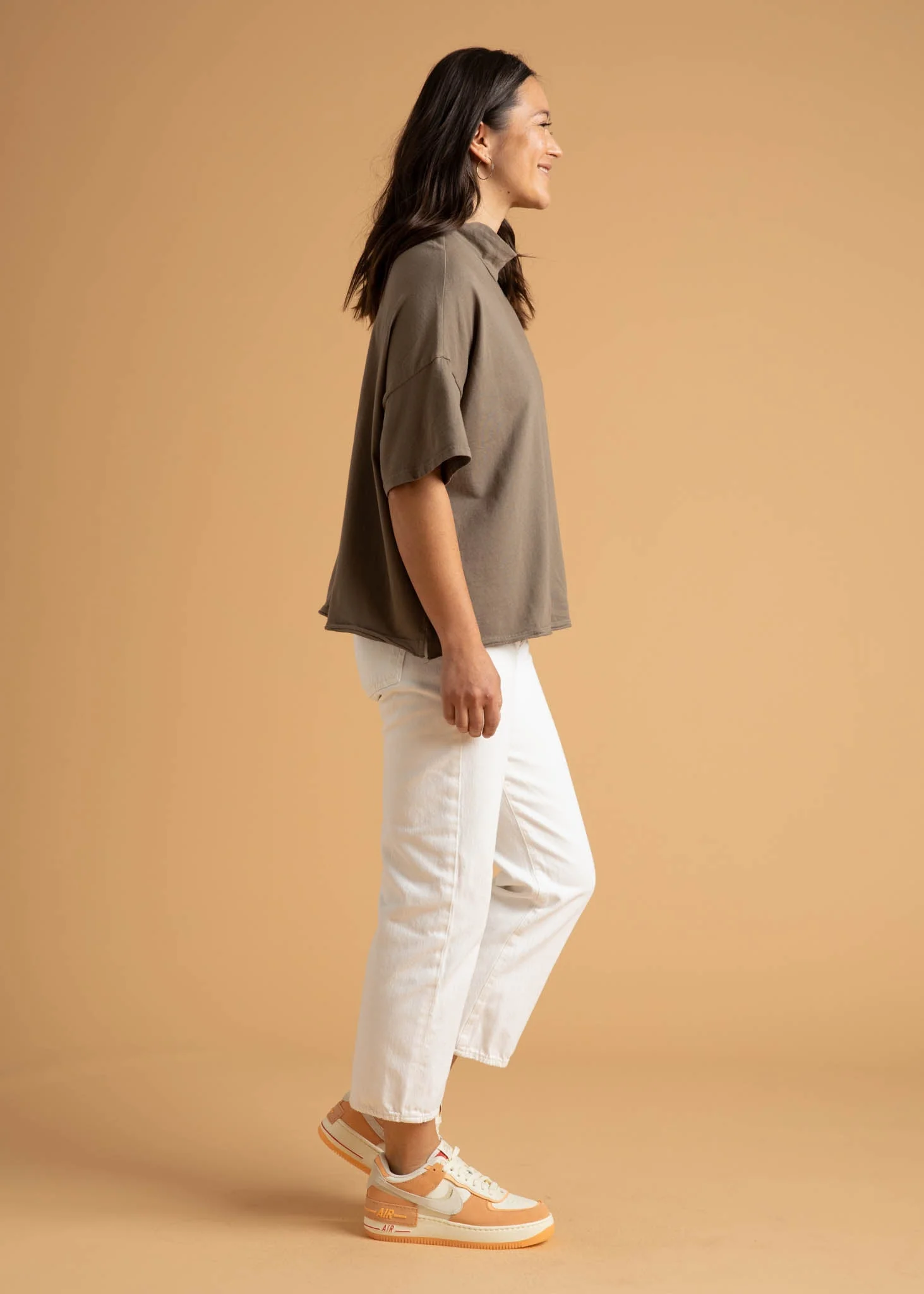 Mare Mock Neck Top - Warm Grey - Image 11