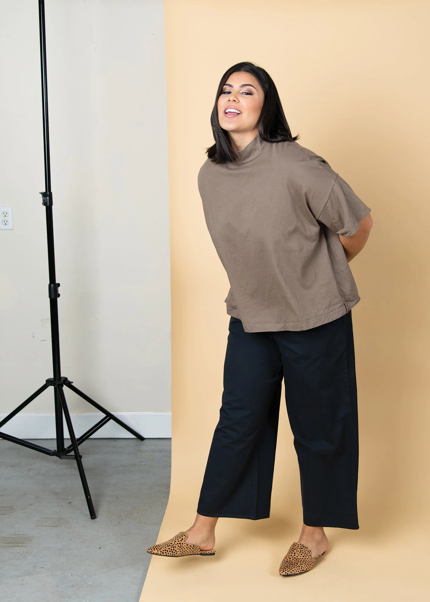 Mare Mock Neck Top - Warm Grey - Image 14