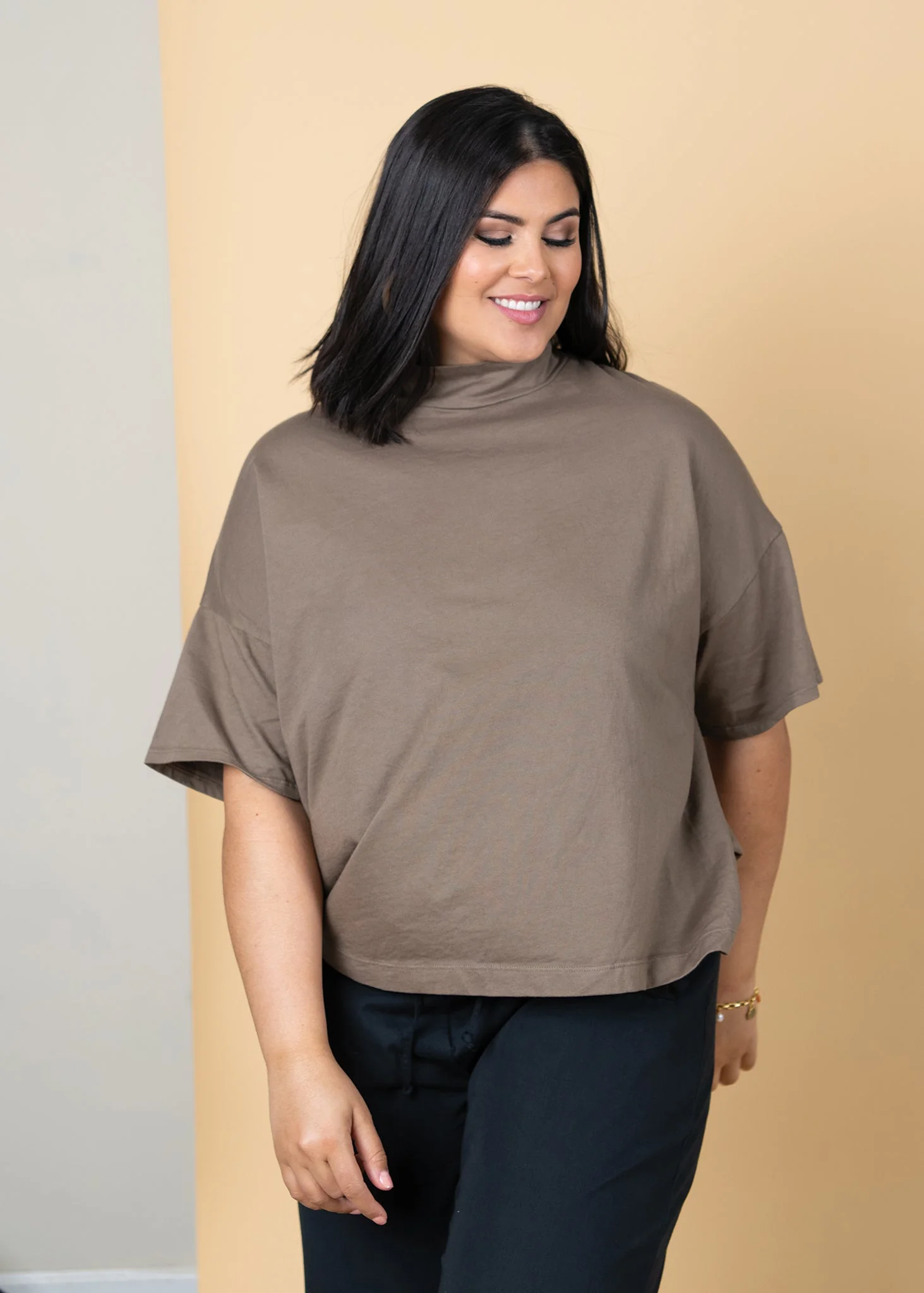 Mare Mock Neck Top - Warm Grey - Image 15