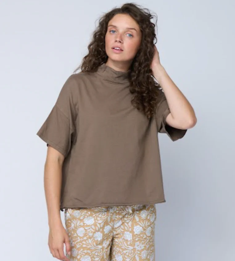 Mare Mock Neck Top - Warm Grey - Image 2