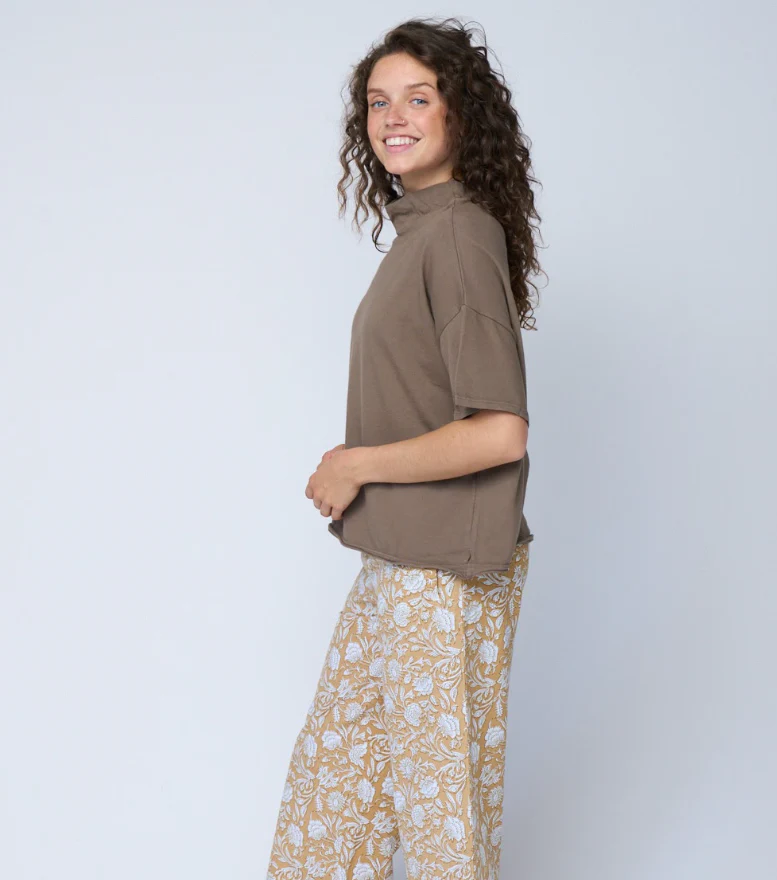 Mare Mock Neck Top - Warm Grey - Image 3