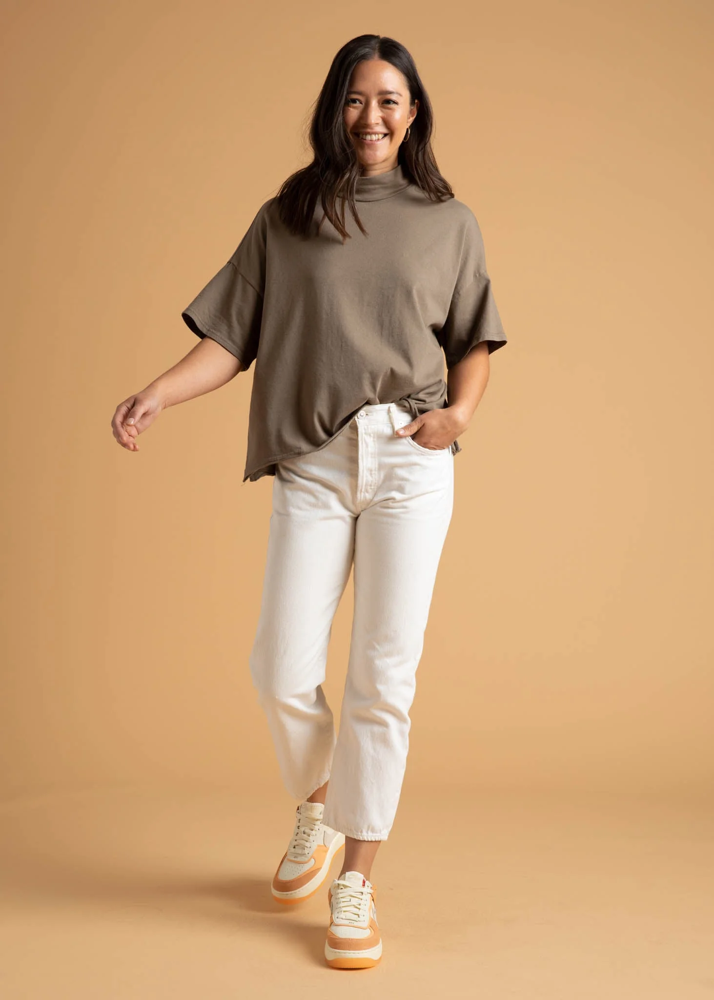 Mare Mock Neck Top - Warm Grey - Image 9