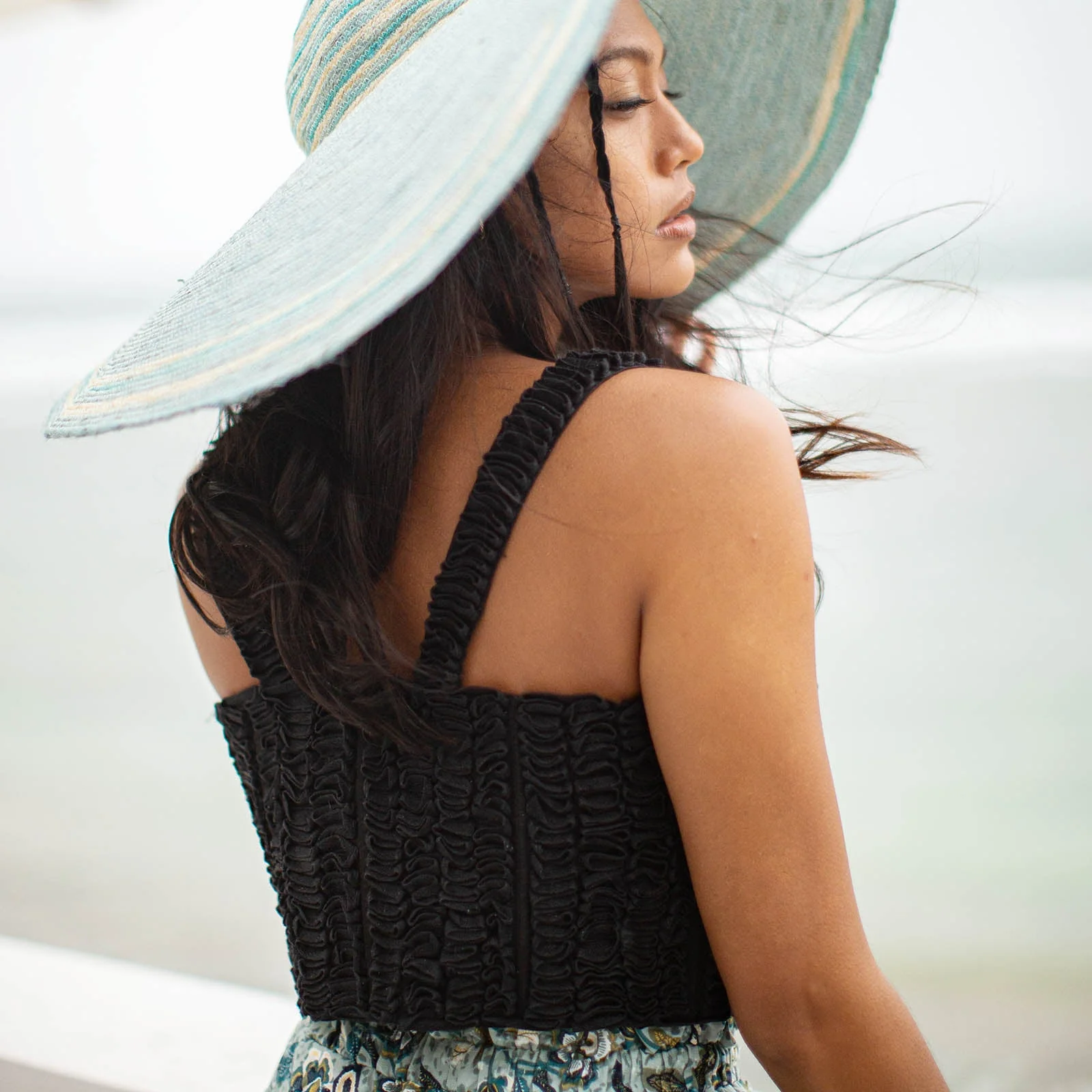 MARIGOLD Hand-embroidered Ribbon Bustier Top In Black - Image 4