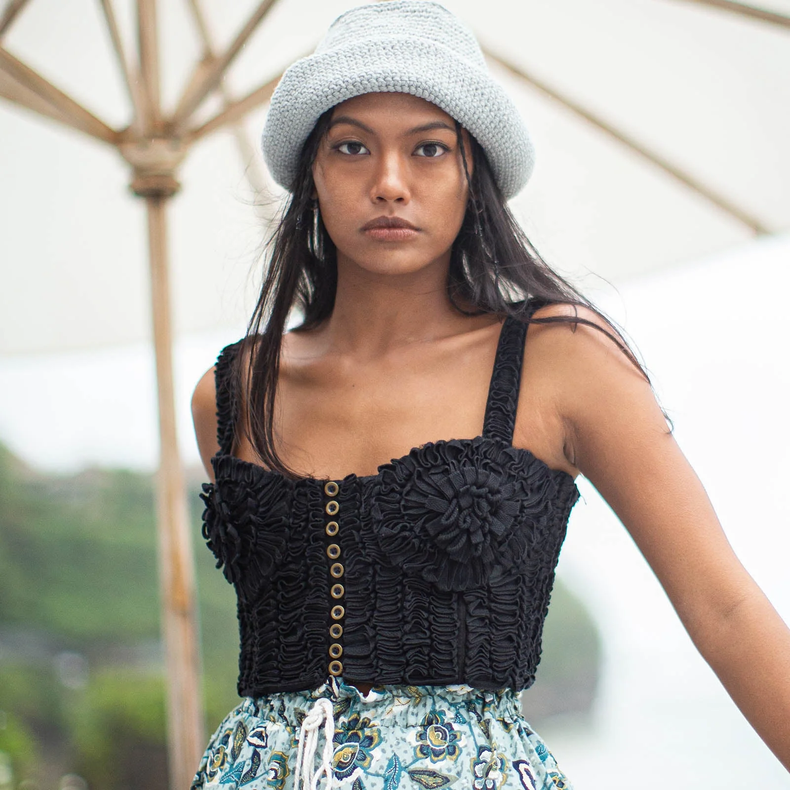 MARIGOLD Hand-embroidered Ribbon Bustier Top In Black - Image 5