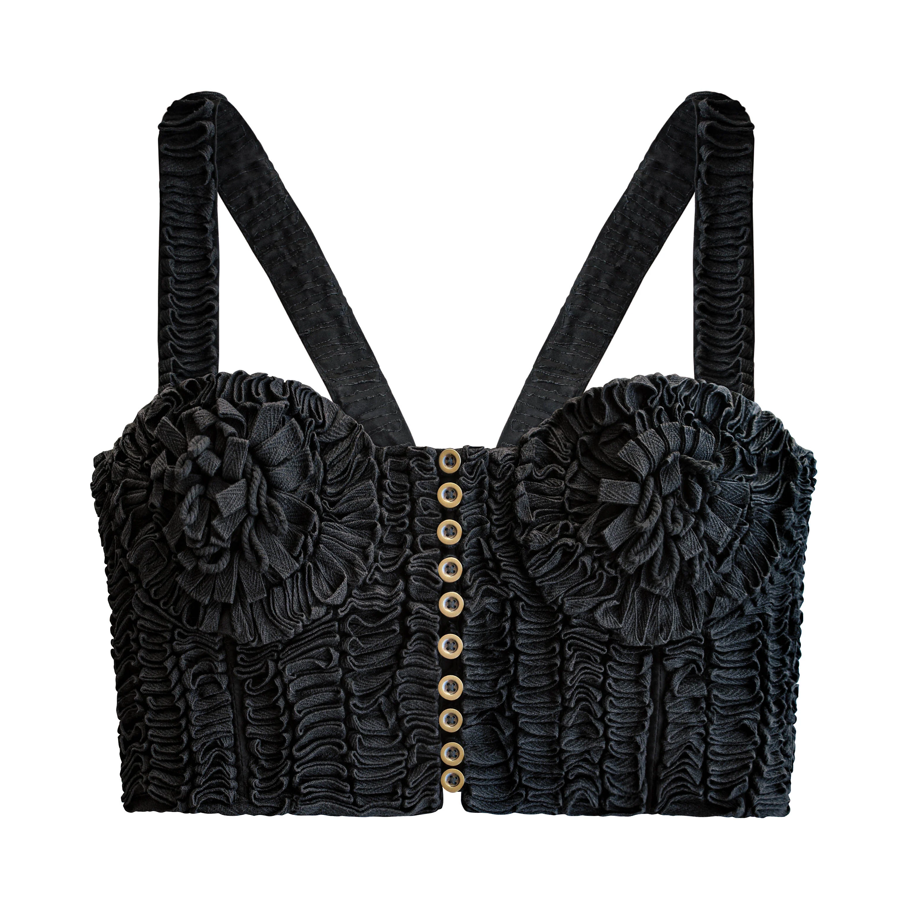 MARIGOLD Hand-embroidered Ribbon Bustier Top In Black - Image 6