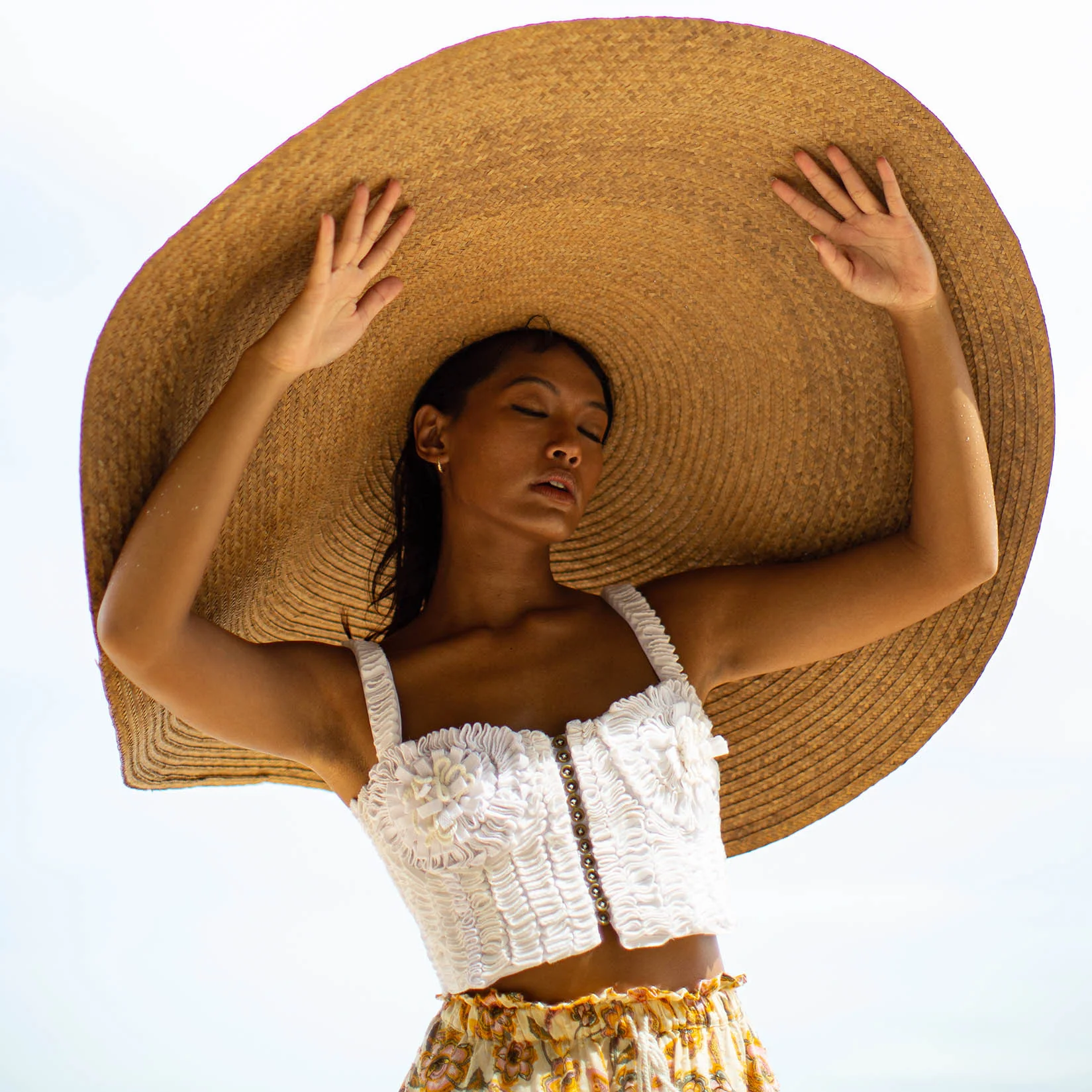 MARIGOLD Hand-embroidered Ribbon Bustier Top In White - Image 3