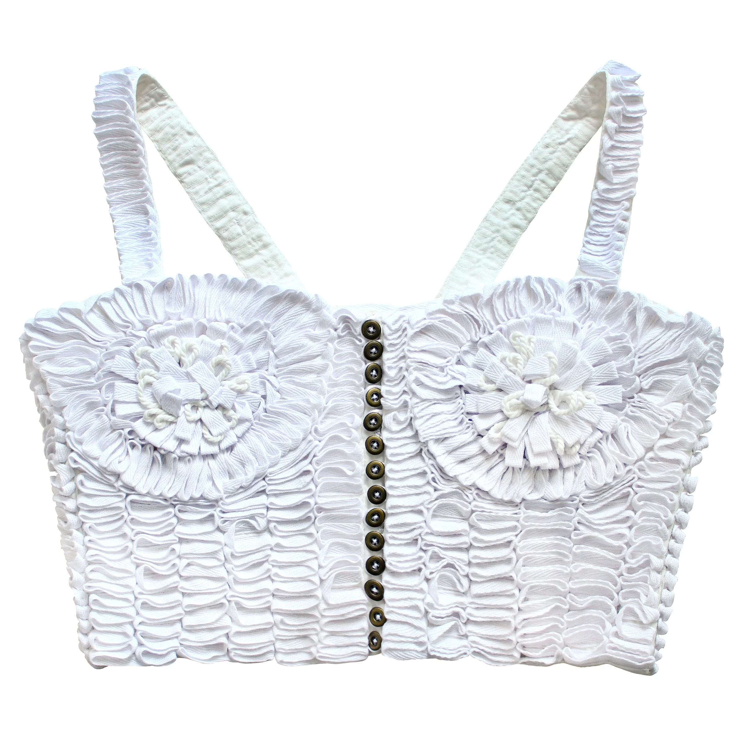 MARIGOLD Hand-embroidered Ribbon Bustier Top In White - Image 6