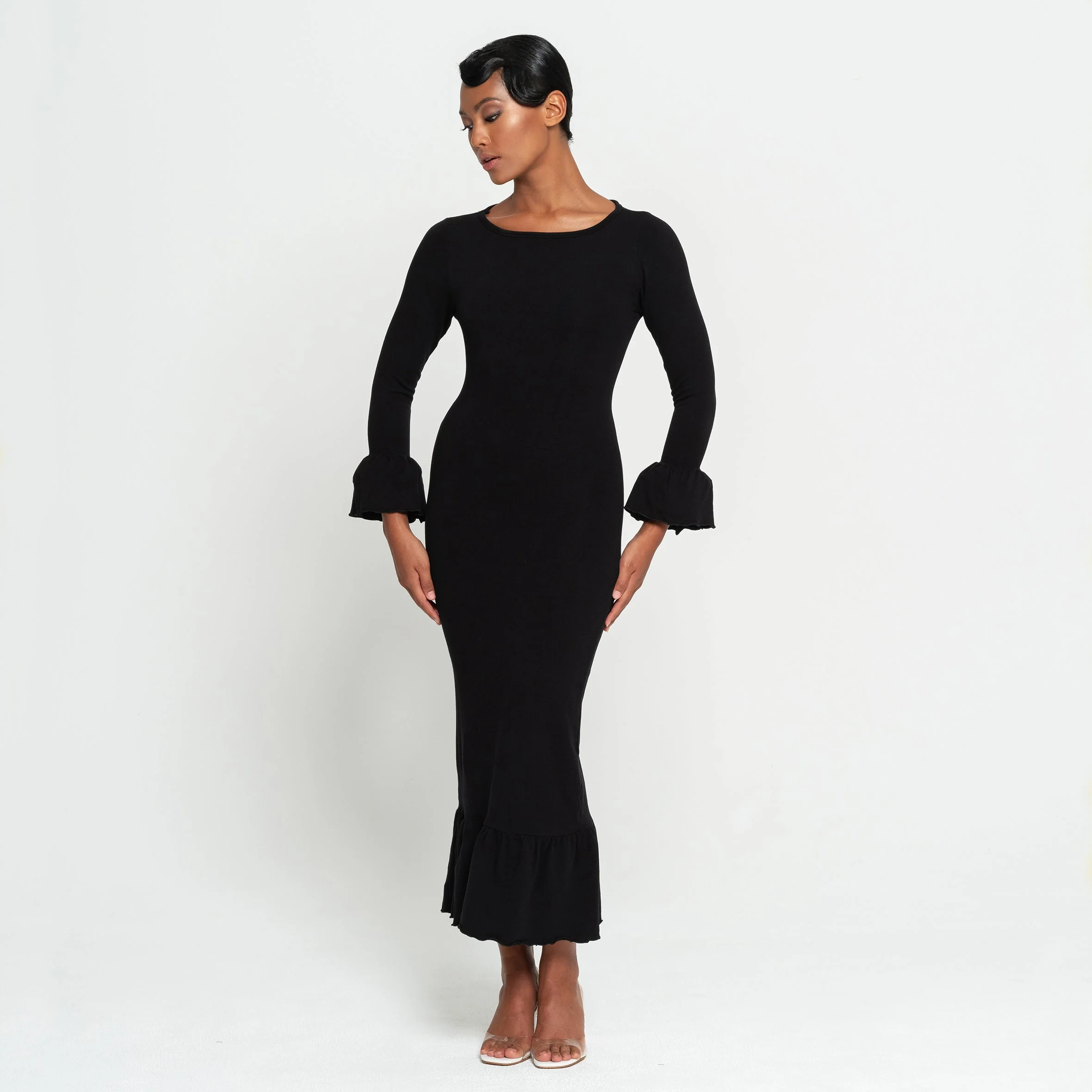 MARJORIE Bamboo Ruffle Dress, in Black - Image 7