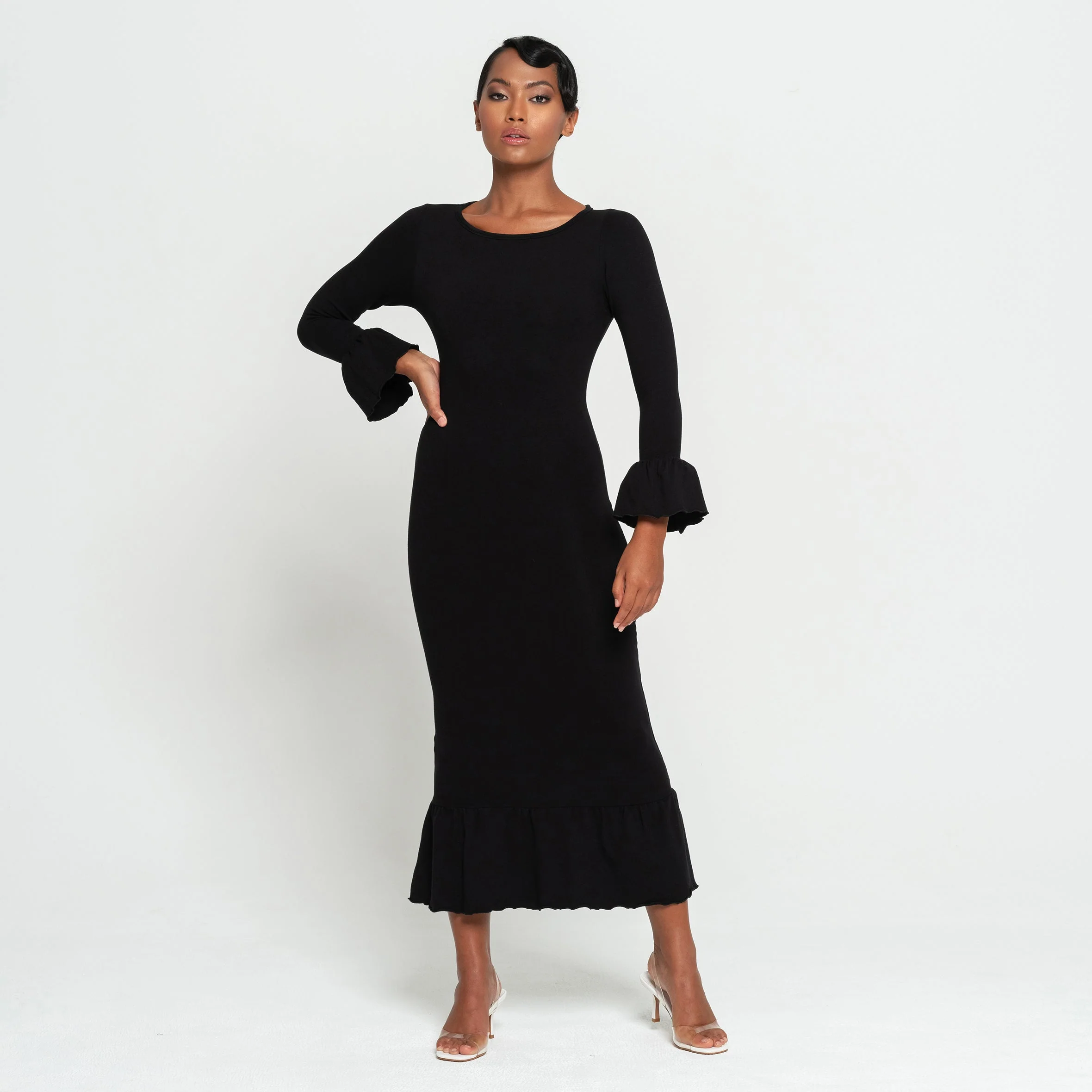 MARJORIE Bamboo Ruffle Dress, in Black - Image 8