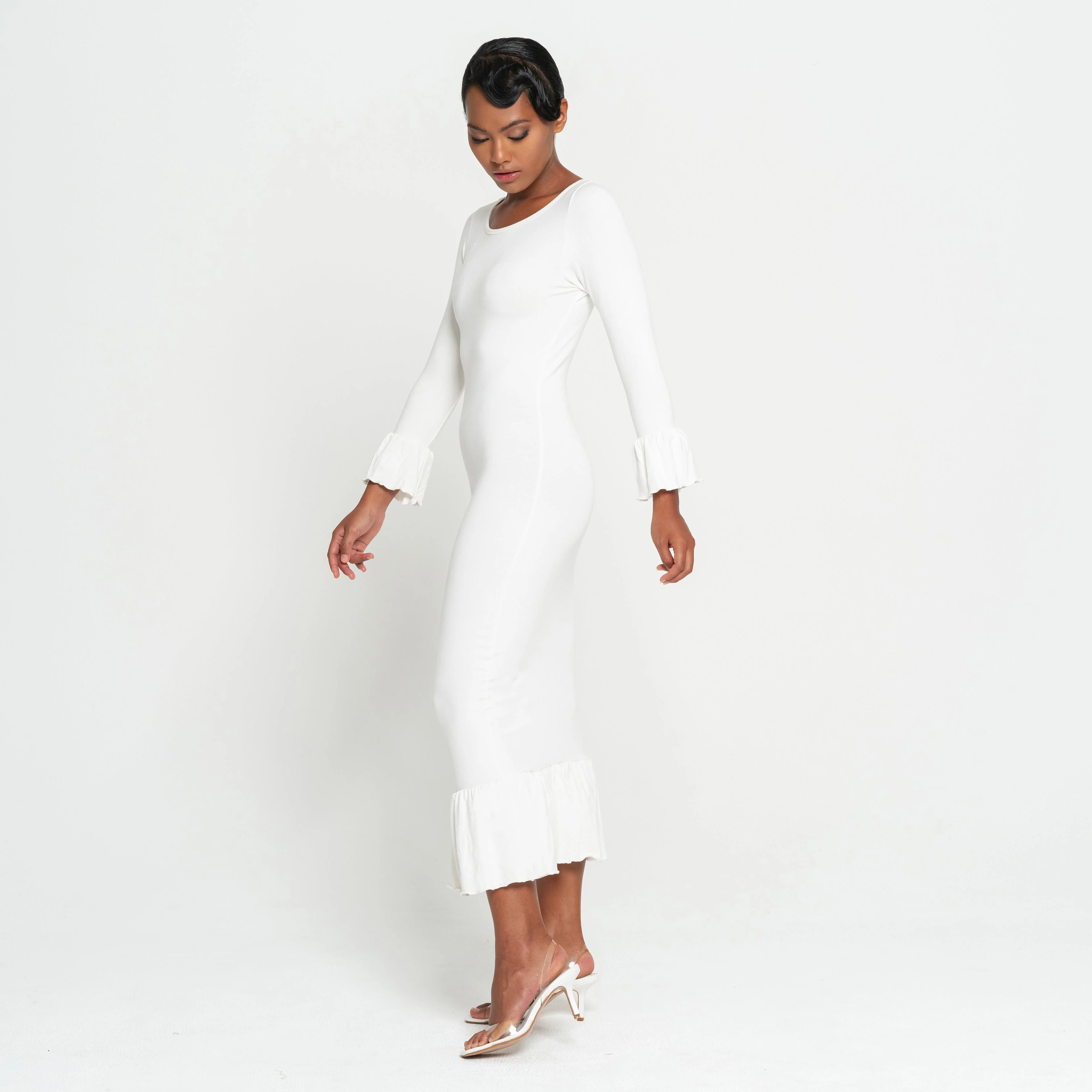 MARJORIE Bamboo Ruffle Dress In Off-white - Image 4