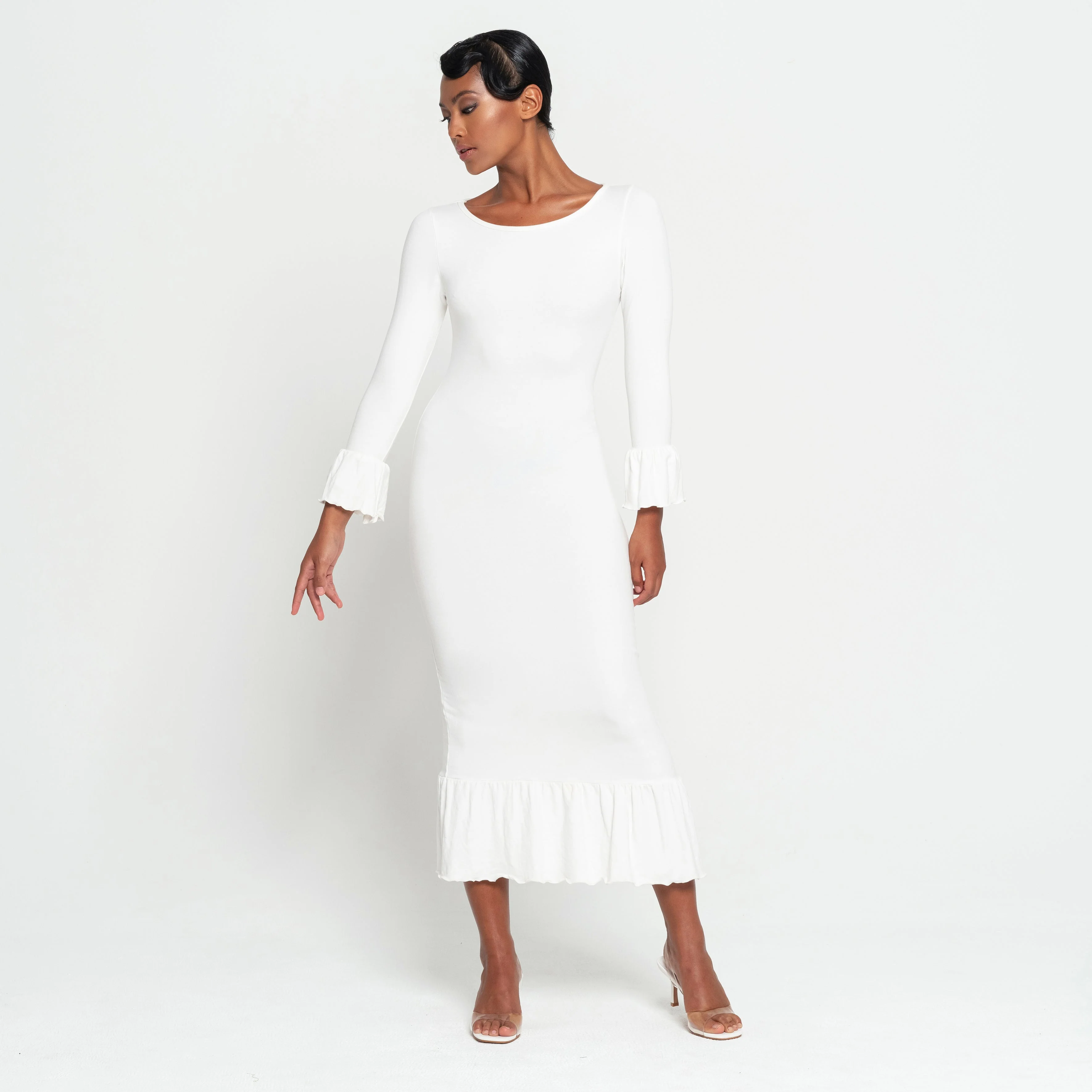 MARJORIE Bamboo Ruffle Dress In Off-white - Image 5