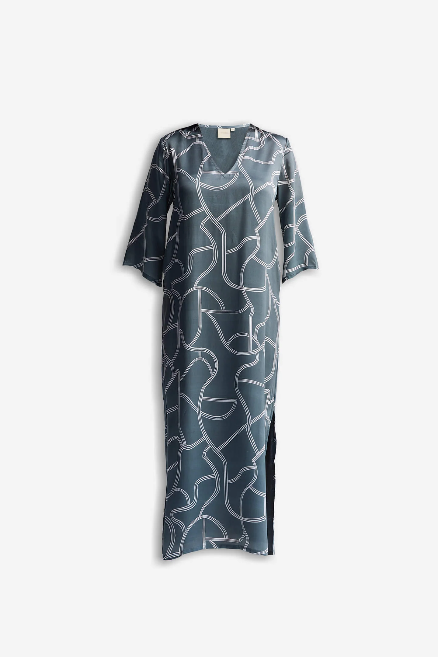 Maxi Dress with Side Slits in Abstract Stripes - Image 12