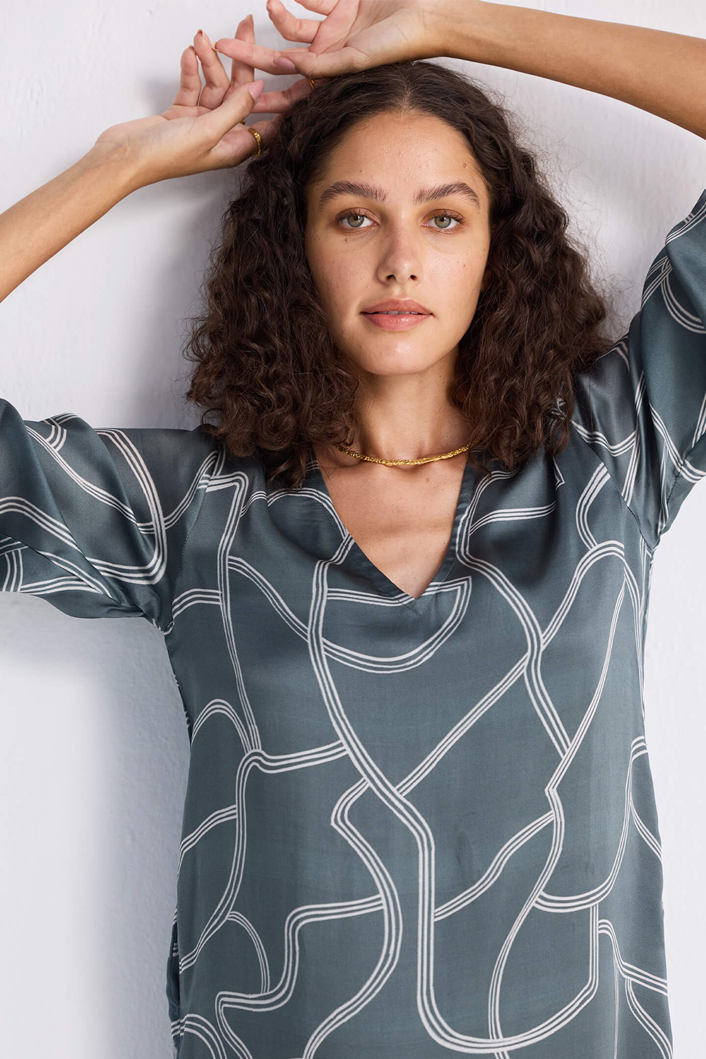 Maxi Dress with Side Slits in Abstract Stripes - Image 3