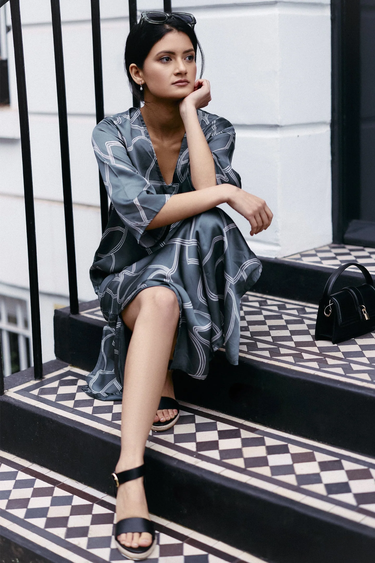 Maxi Dress with Side Slits in Abstract Stripes - Image 8