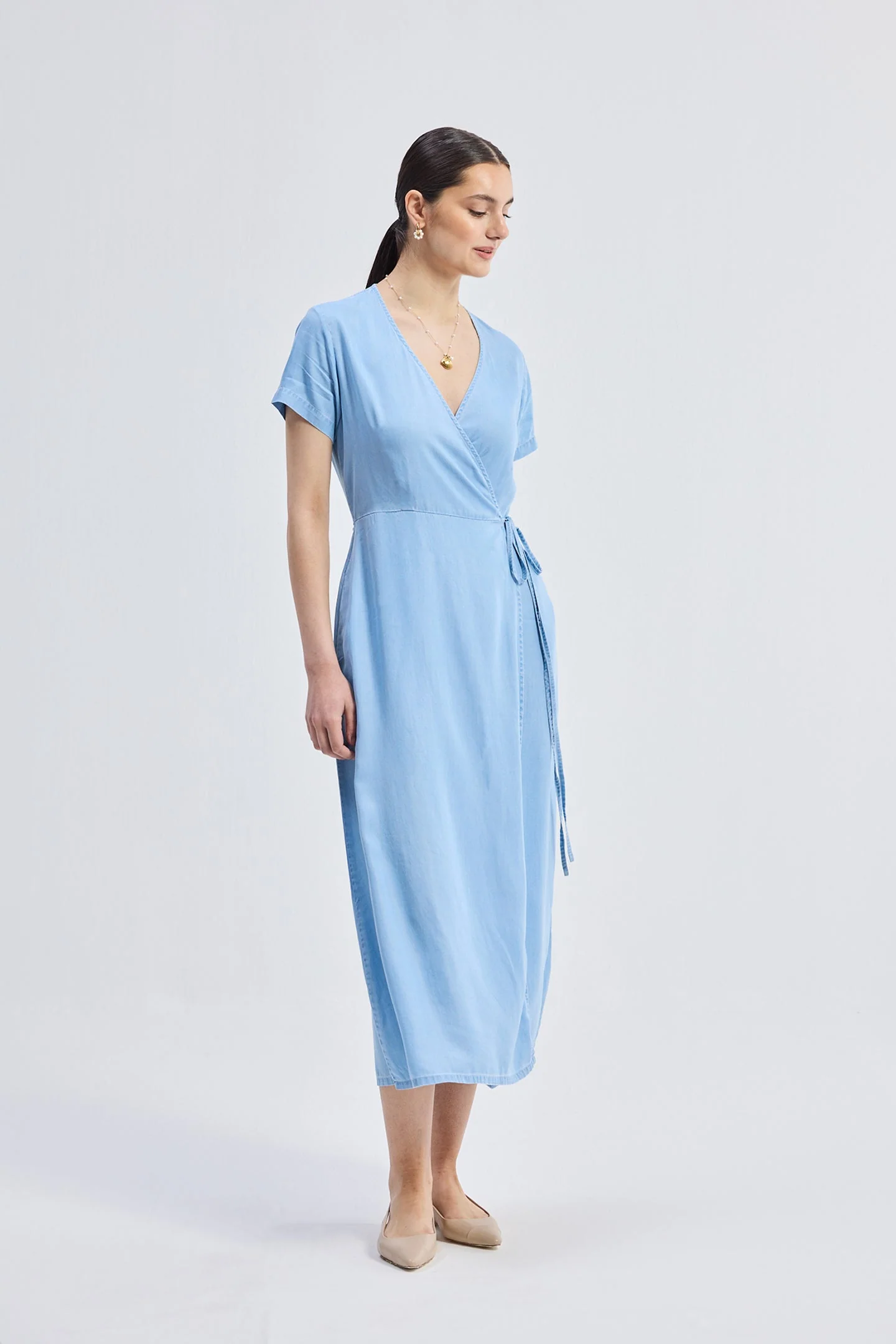 Maxi Wrap Dress in Light Blue - Image 10