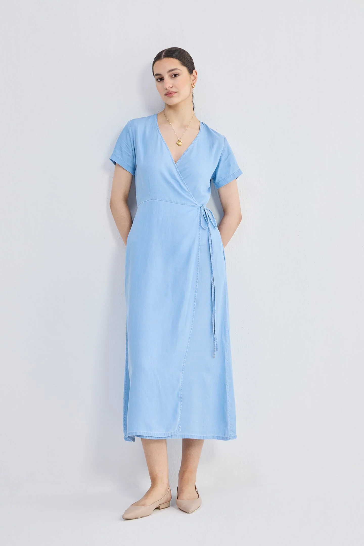 Maxi Wrap Dress in Light Blue - Image 11