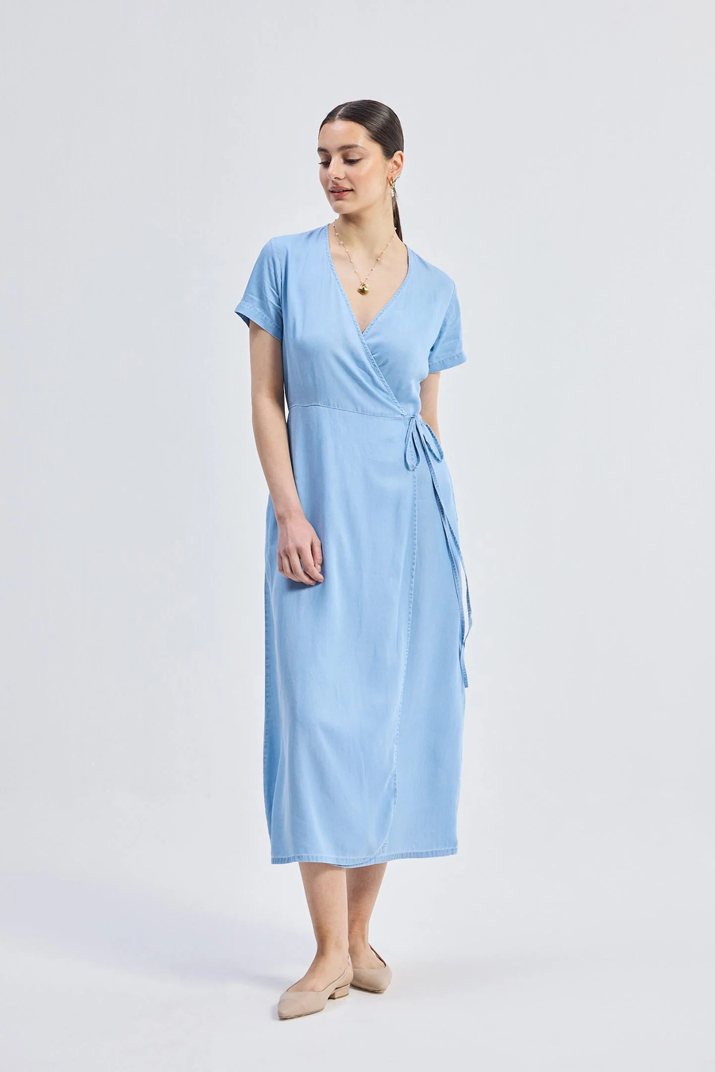 Maxi Wrap Dress in Light Blue - Image 12
