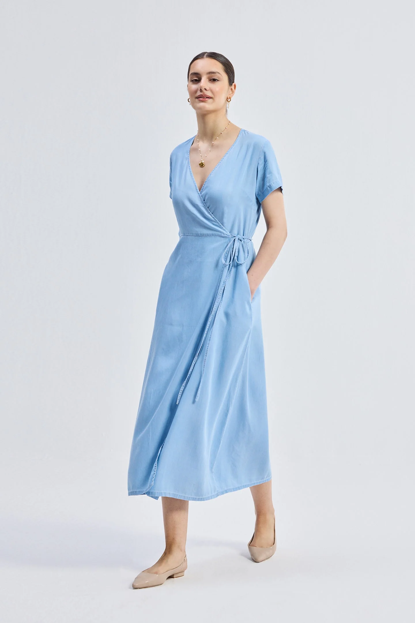 Maxi Wrap Dress in Light Blue - Image 13