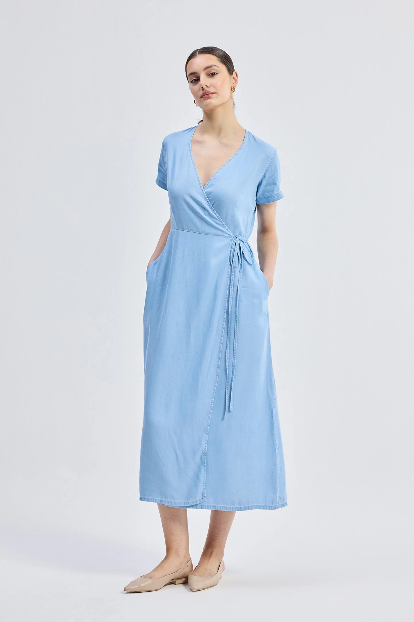 Maxi Wrap Dress in Light Blue - Image 14