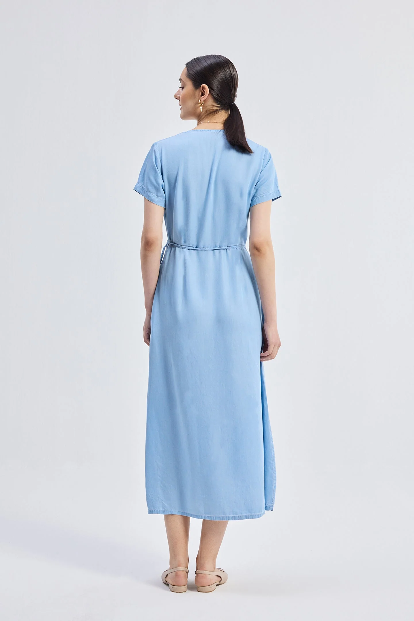 Maxi Wrap Dress in Light Blue - Image 2