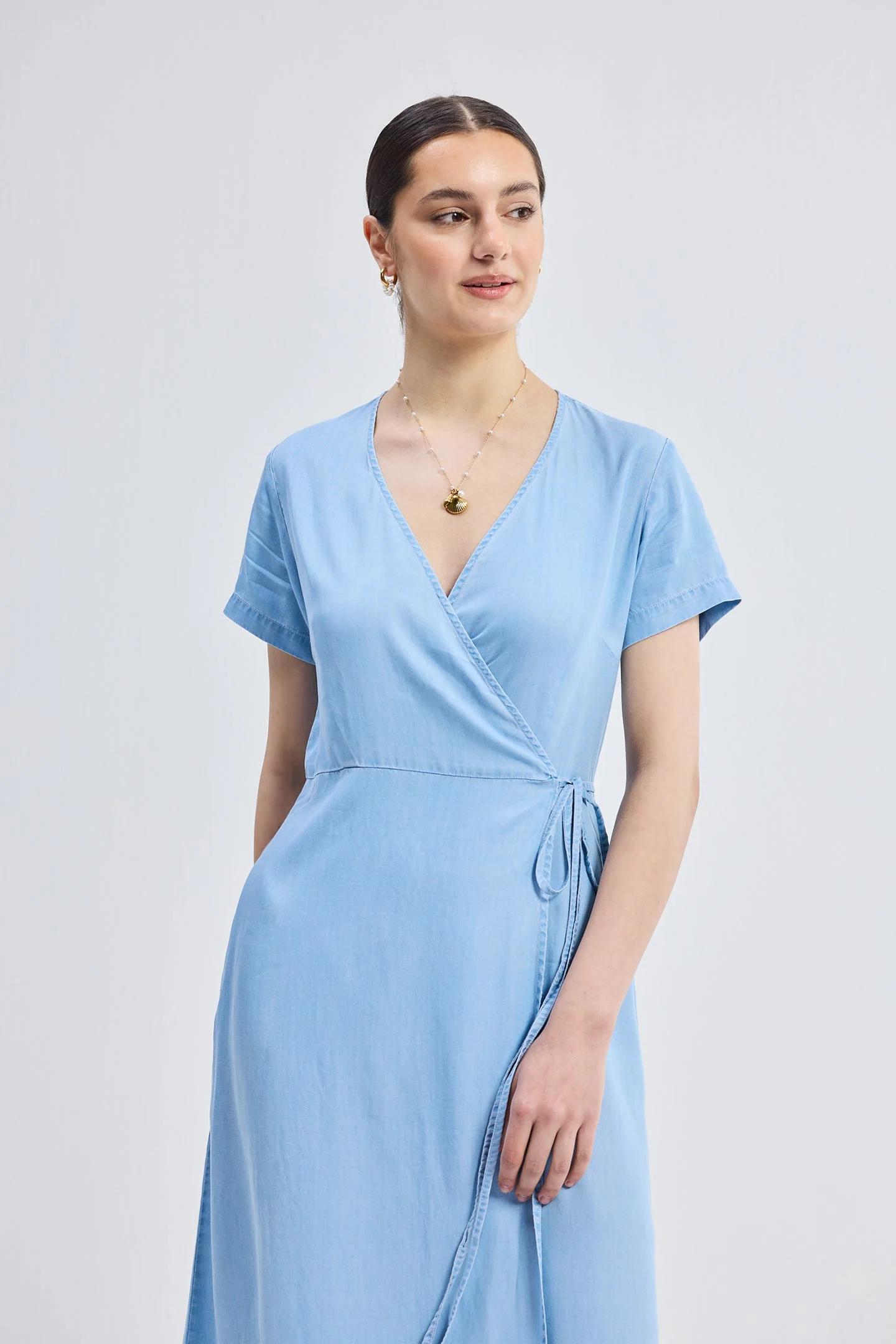 Maxi Wrap Dress in Light Blue - Image 3