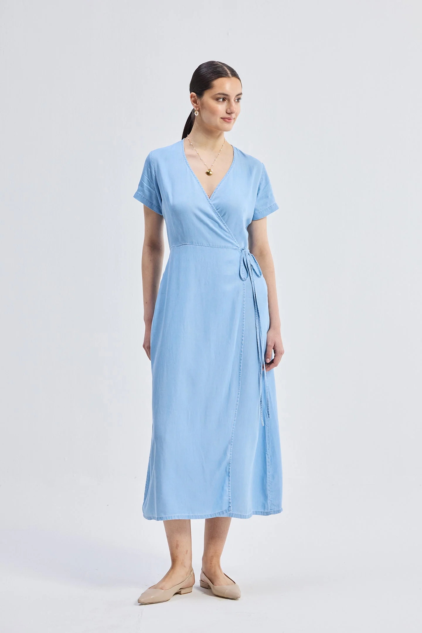 Maxi Wrap Dress in Light Blue - Image 5