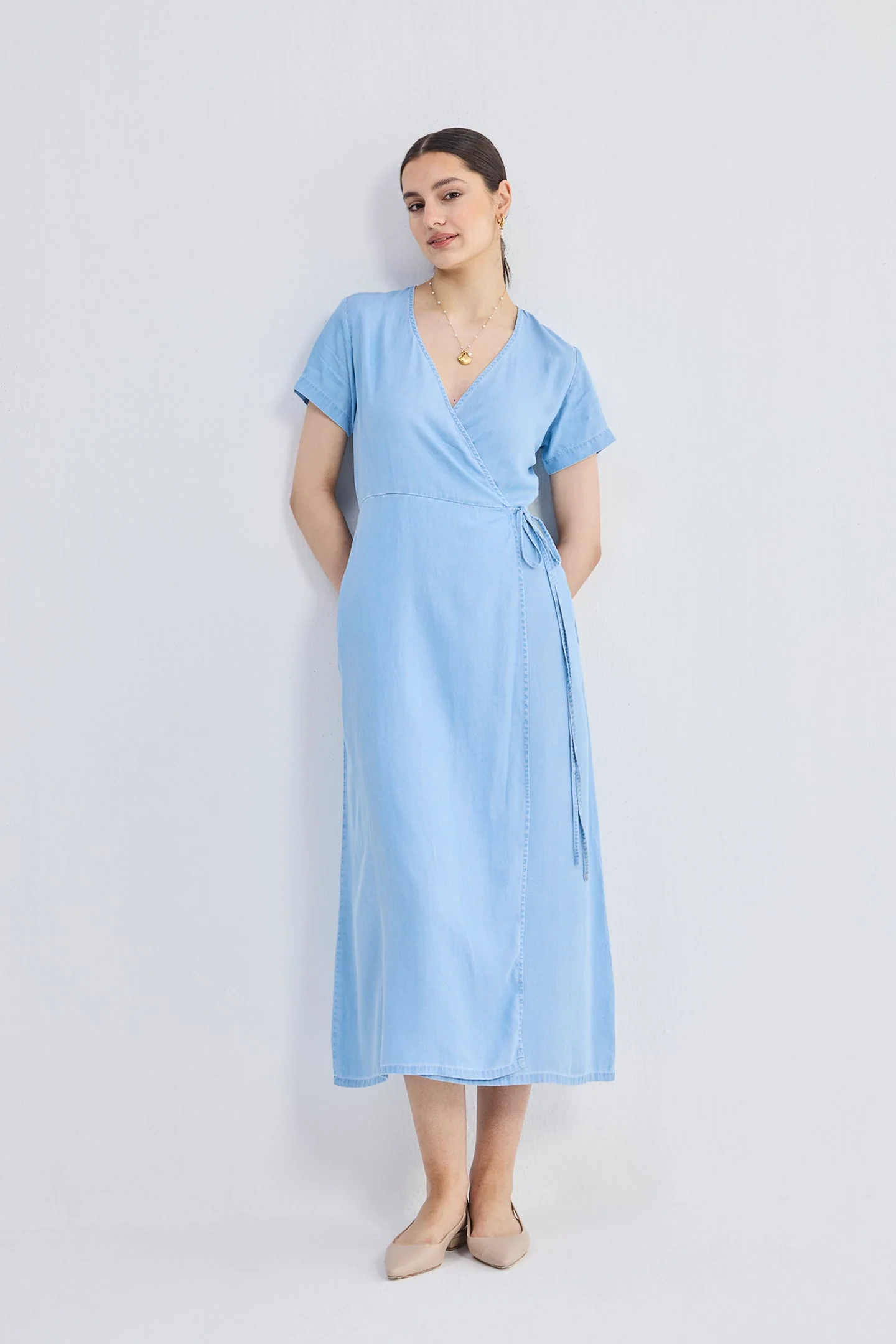 Maxi Wrap Dress in Light Blue - Image 7