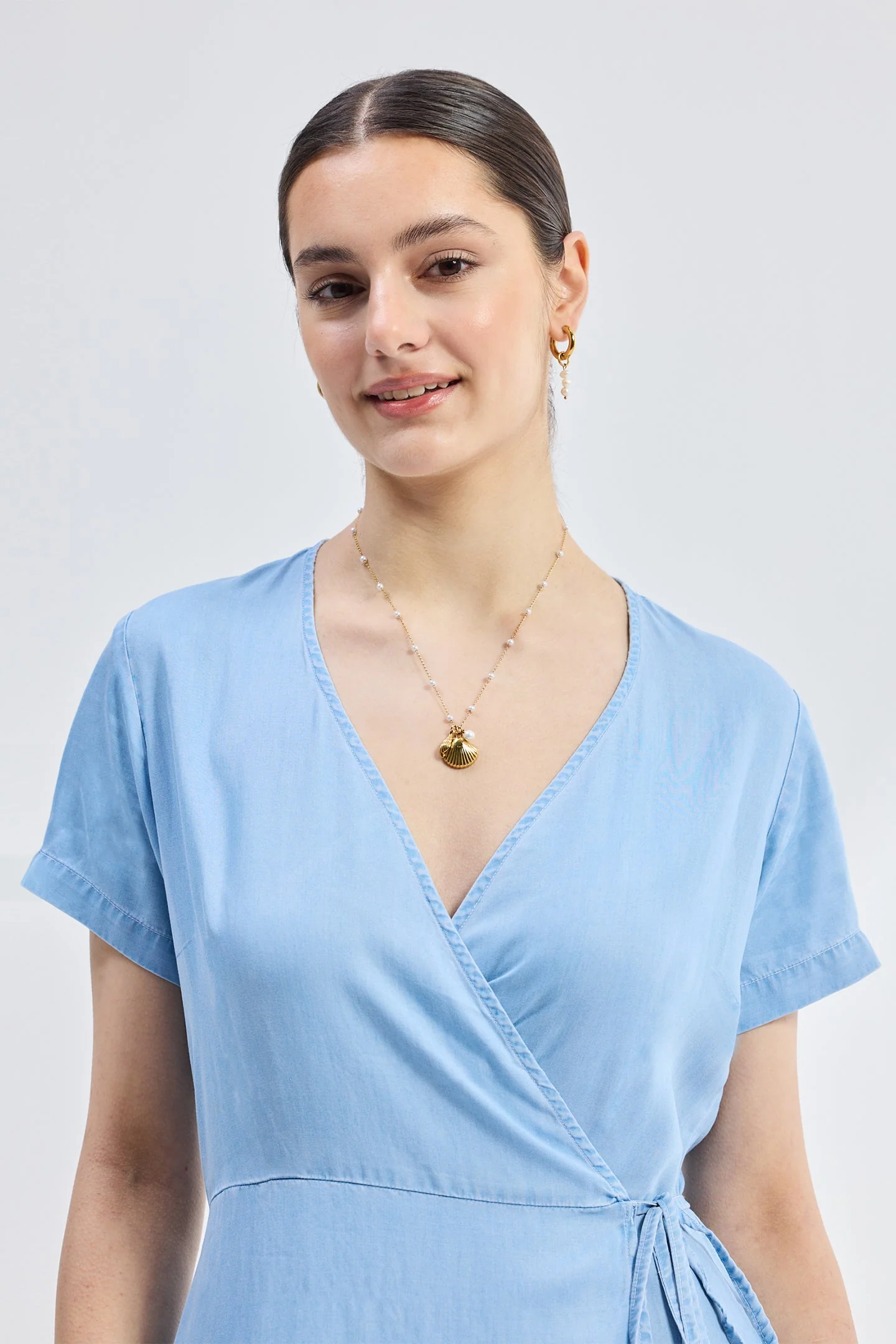 Maxi Wrap Dress in Light Blue - Image 8