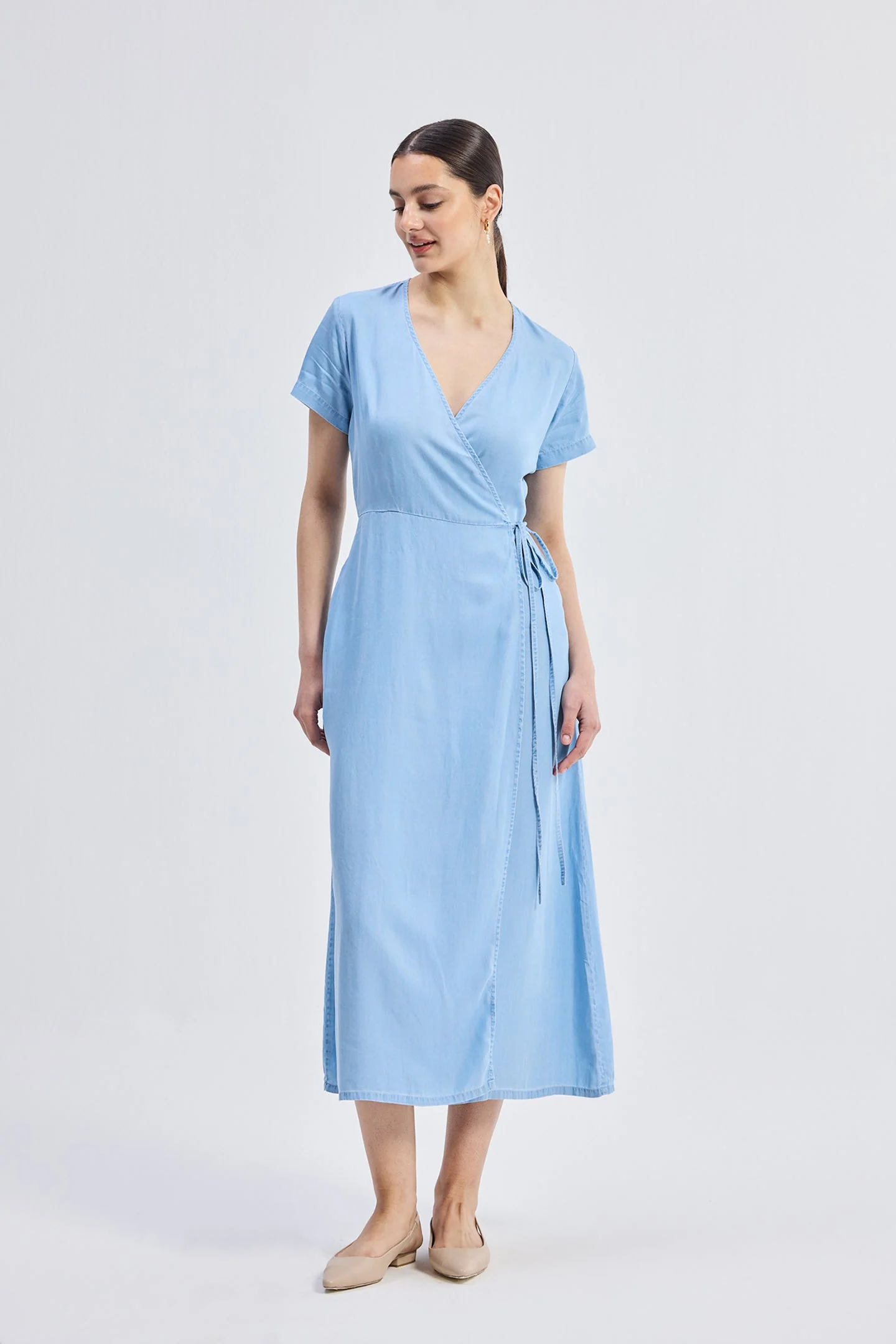 Maxi Wrap Dress in Light Blue - Image 9