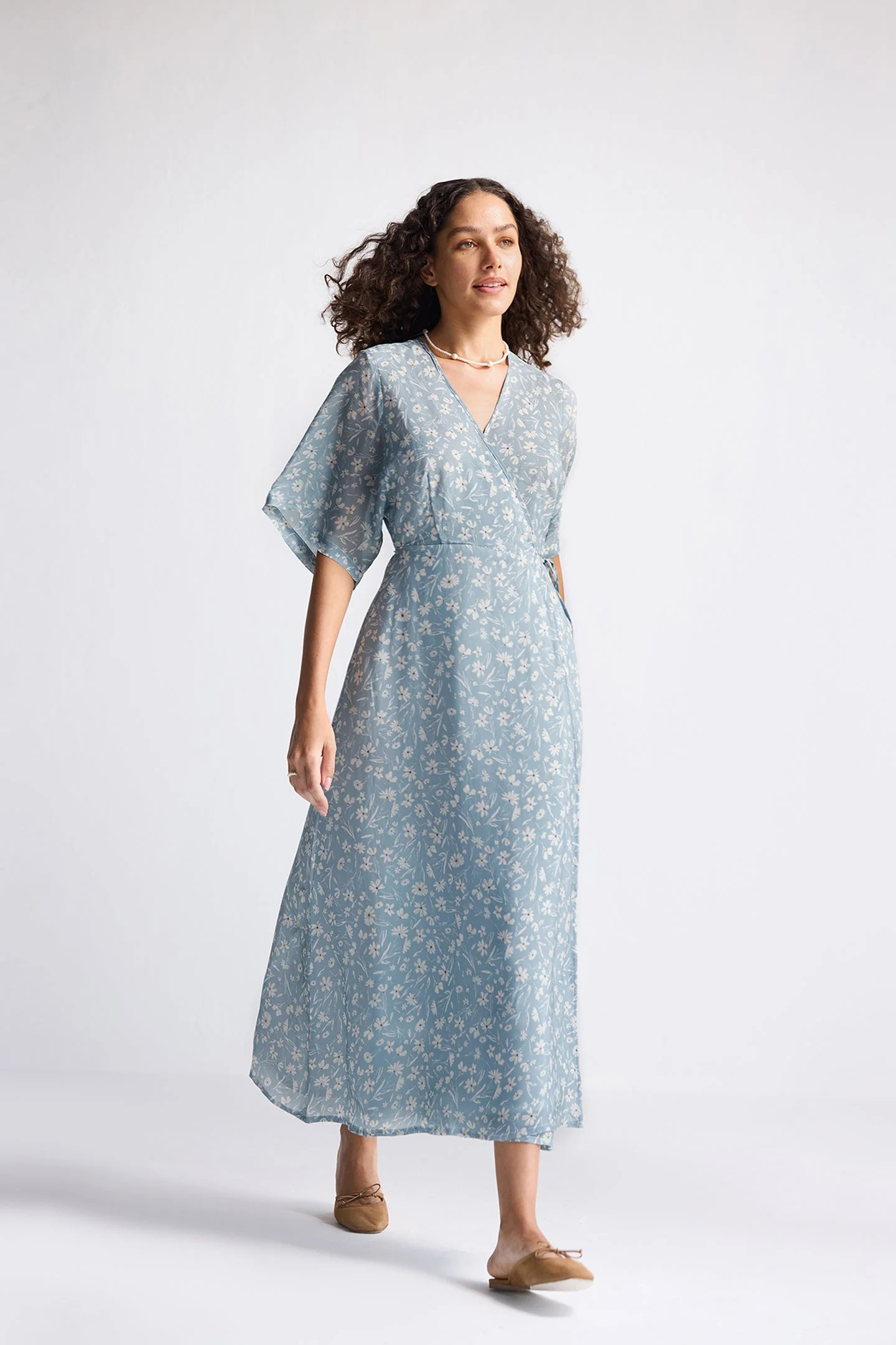 Maxi Wrap Dress in Light Blue Florals - Image 10