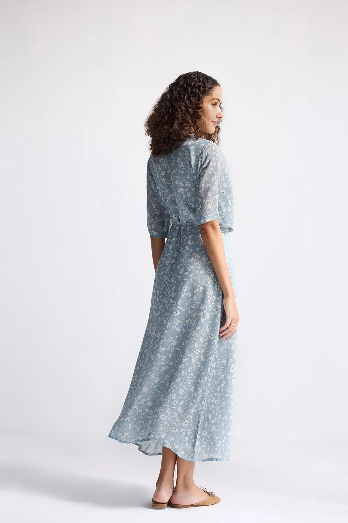 Maxi Wrap Dress in Light Blue Florals - Image 5