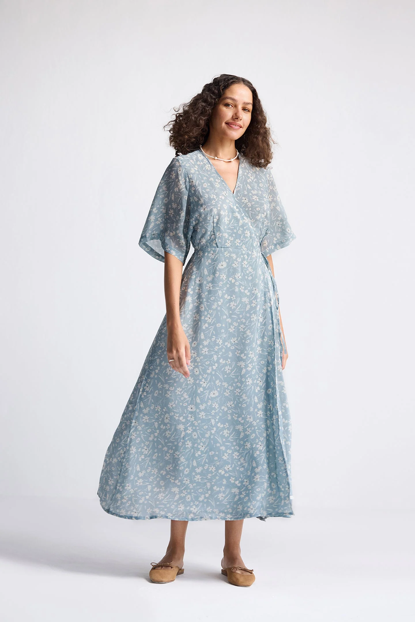 Maxi Wrap Dress in Light Blue Florals - Image 7