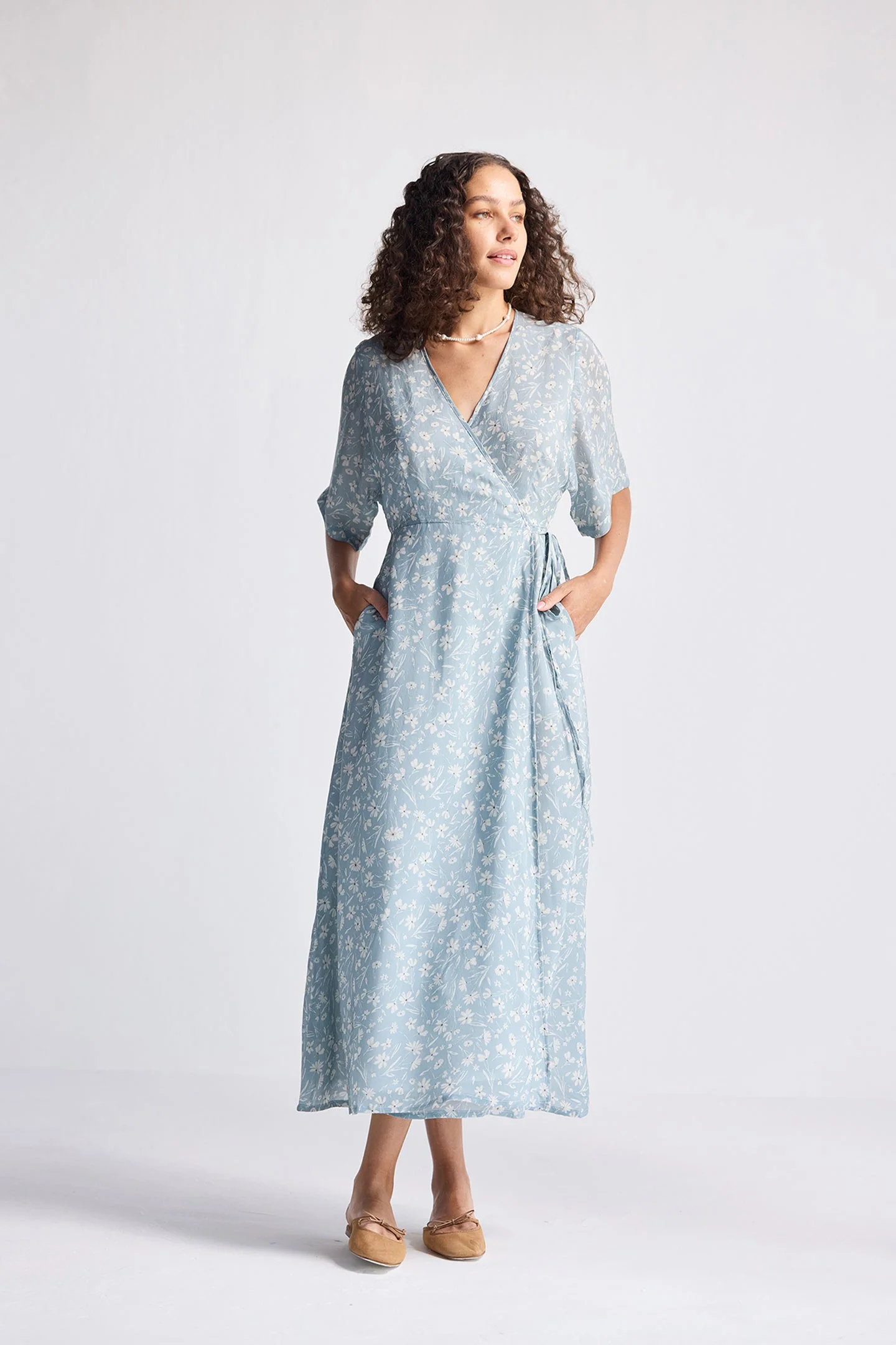 Maxi Wrap Dress in Light Blue Florals - Image 8