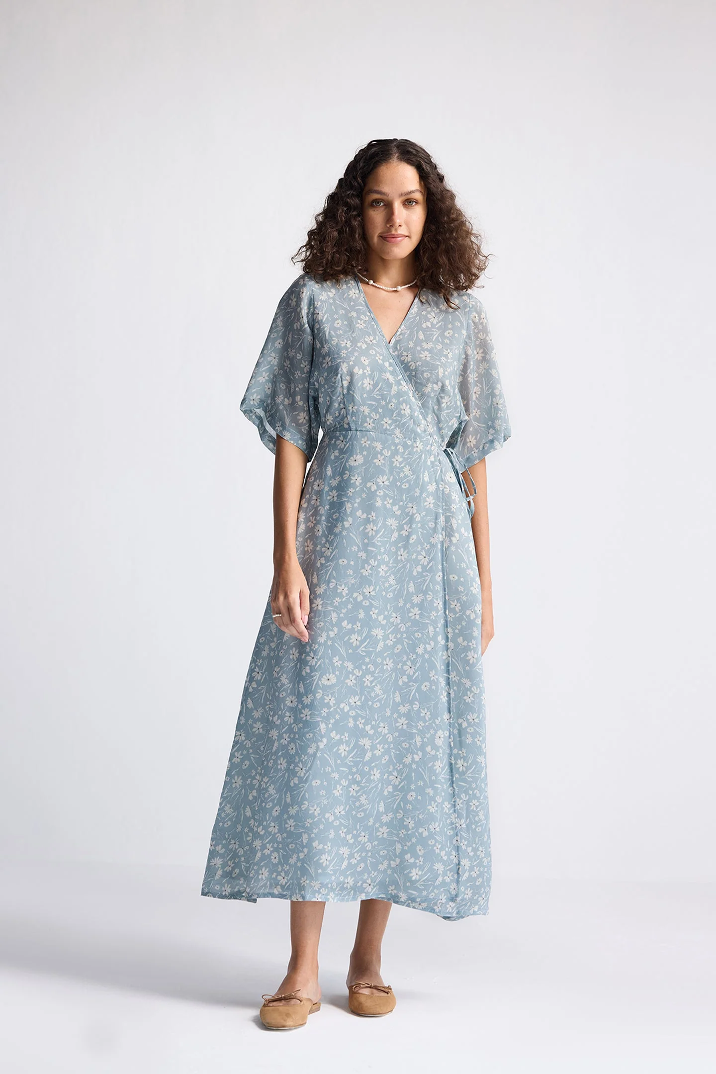 Maxi Wrap Dress in Light Blue Florals - Image 9