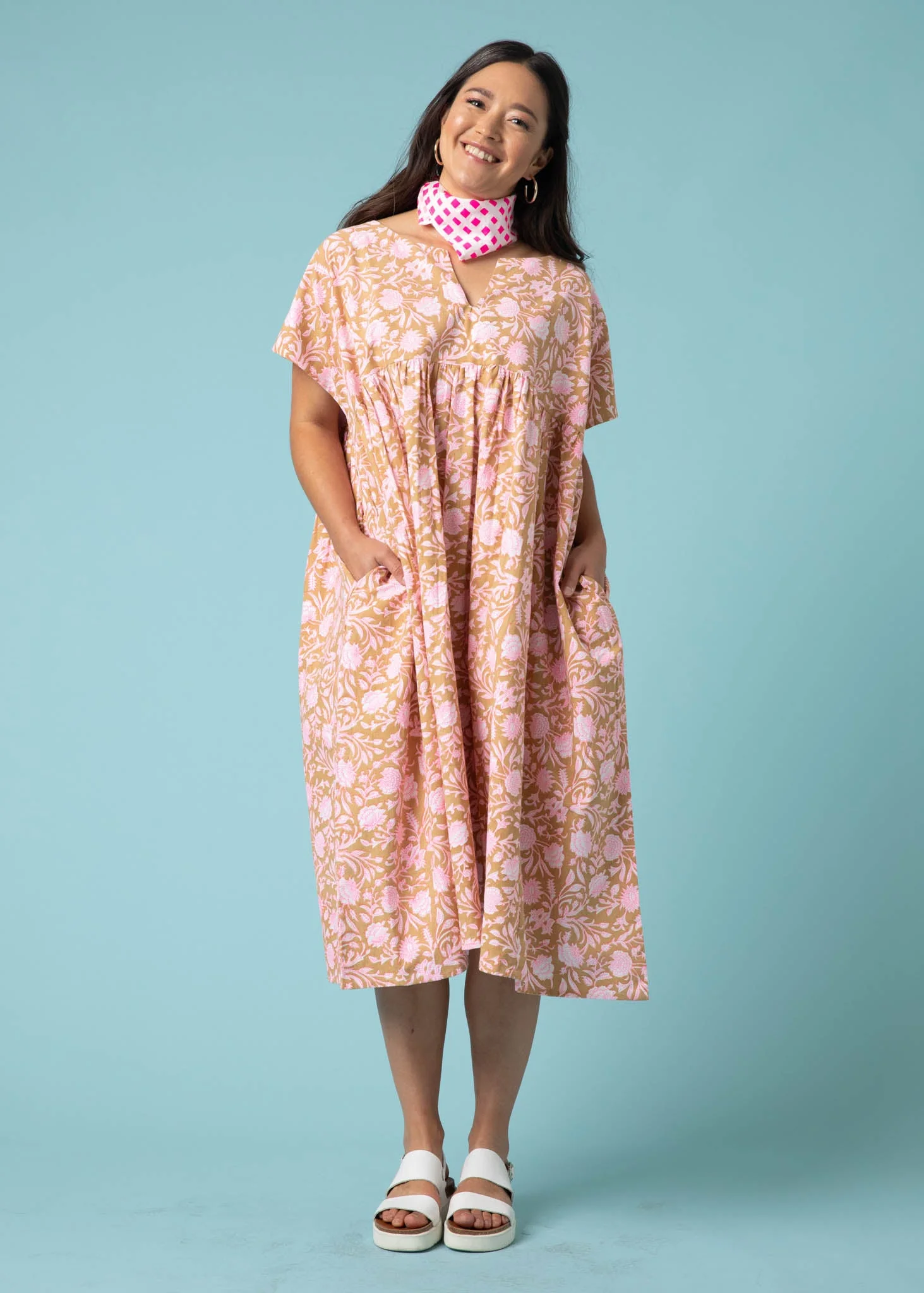 Meadow Dress - Floral Escape in Baked Clay & Neon Pink - Image 2