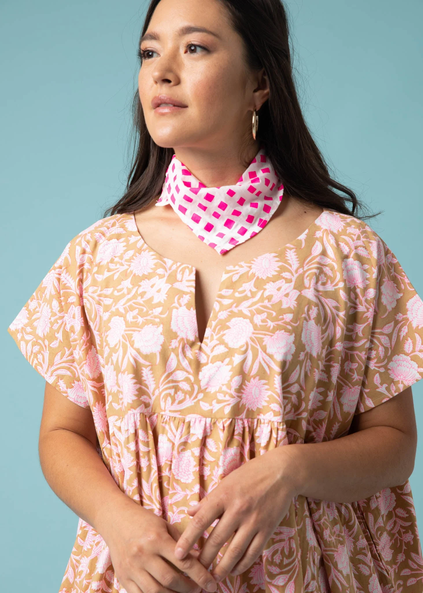 Meadow Dress - Floral Escape in Baked Clay & Neon Pink - Image 3